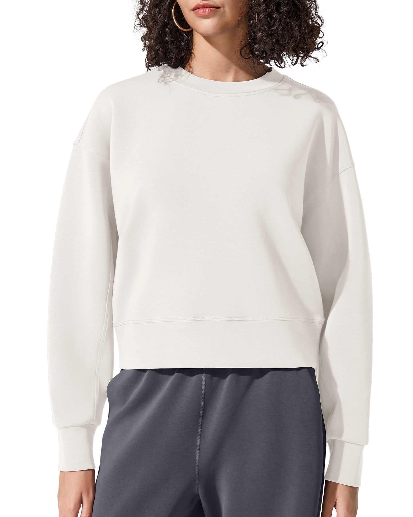 G4Free Sweatshirt Damen Longsweatshirt Rundhalsausschnitt Sweatponcho lässiges Oberteil Smoofit Modal Soft lockere Passform einfarbig