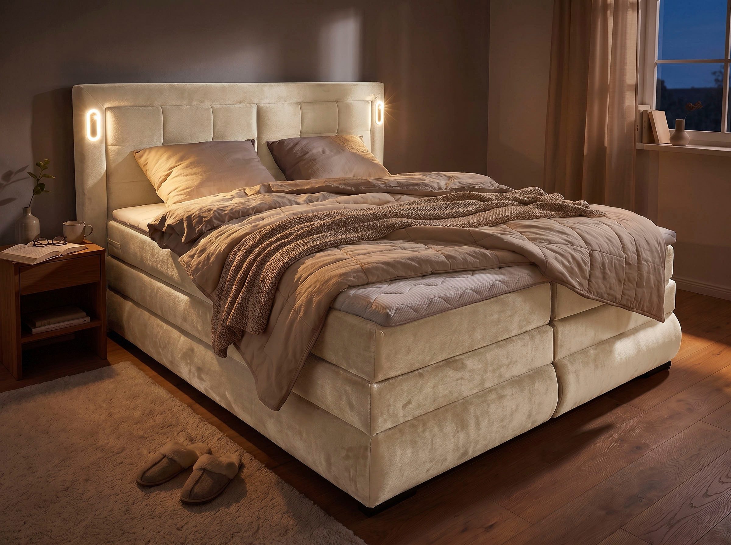 OTTO home Boxspringbett MIVVA mit Bettkasten, mit Taschenfederkernmatratze H3, H3/H4 mix, H4 (mit hochwertigem Luxus-Microfaser-Stoff, wahlweise mit LED-Leuchte – Bild 2 von 5