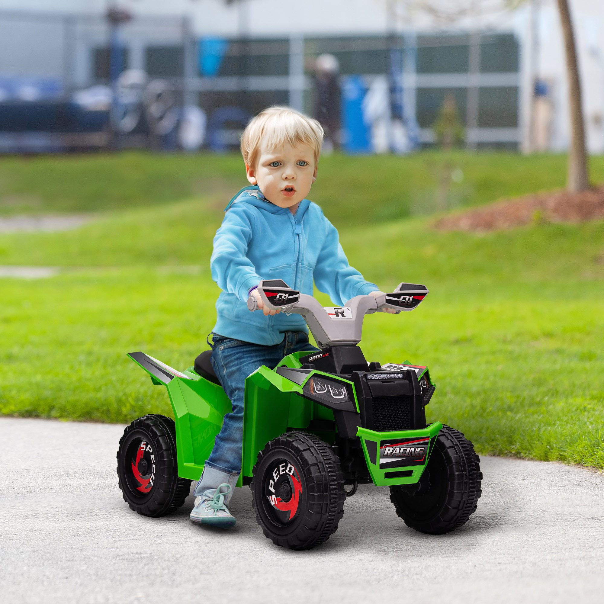 HOMCOM Elektro-Kinderquad 6V Elektro Quad für Kinder mit Vorwärts-, Rückwärtsfunktion, Belastbarkeit 25 kg, (1-tlg), mit 4 Rädern, 2,5 km,h, für 1,5-3 Jahre Kinder, 70x41,5x48,5 cm, Grün
