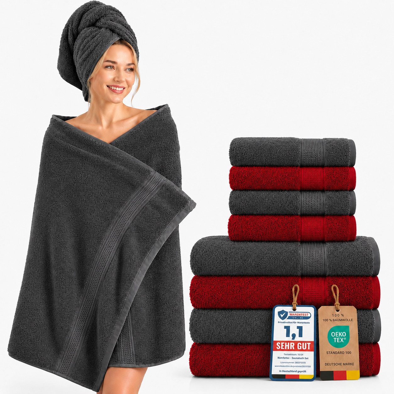 Komfortec Handtuch Set Premium 8x Handtuch & Badetuch Set - 4er 50x100 + 4er 70x140 cm, Frottee (8-St), 100% Baumwolle, Weich, 470 g/m2