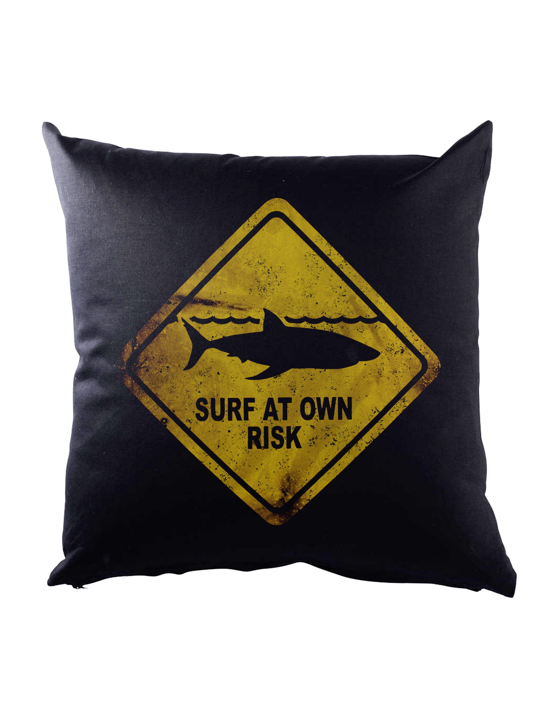 Dekokissen Shark Warning Sign Dekokissen Weißer Hai Surfer Surfing Diver Taucher