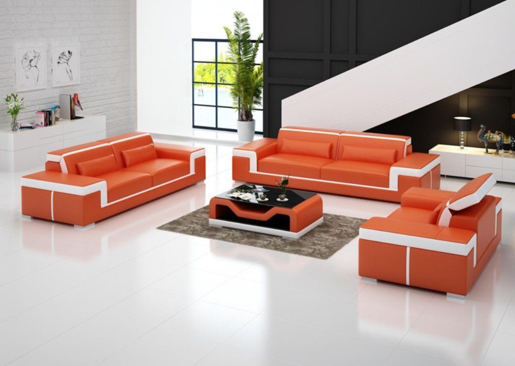 Sofa Europe Set Design Polster in Sofagarnitur Sofas Couchen, JVmoebel Made Orange Sitzer 321