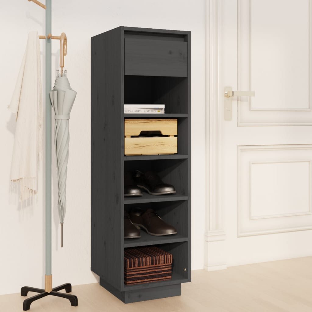 furnicato Schuhregal Schuhschrank Grau 30 x 34 x 105 cm aus Massivholz, 1-tlg.
