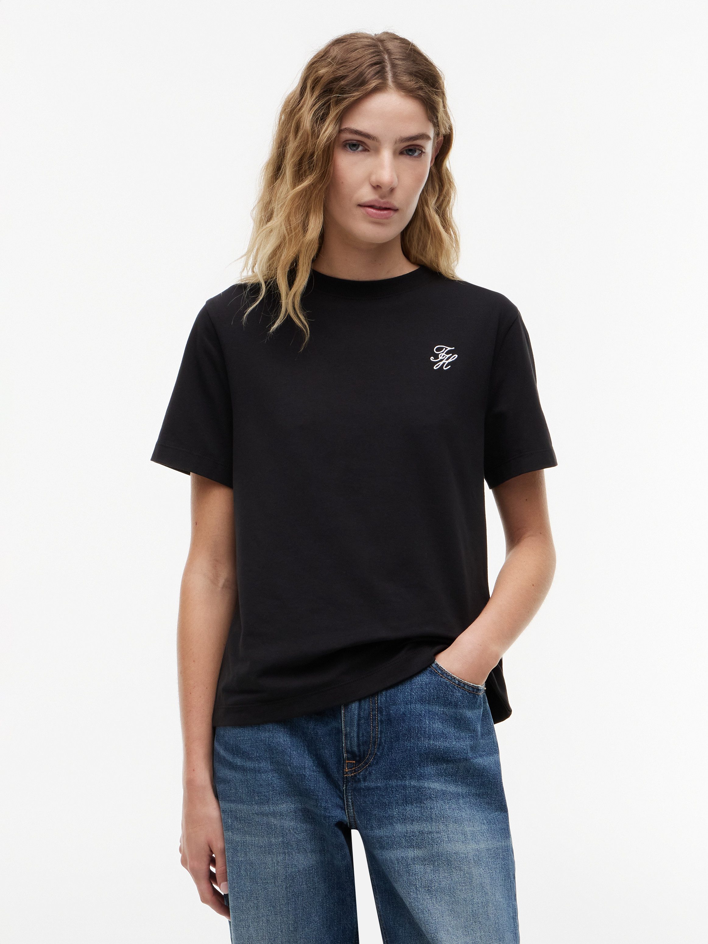 Tommy Hilfiger Kurzarmshirt TH SCRIPT REG C-NK SS TEE Baumwollmischung, regular fit