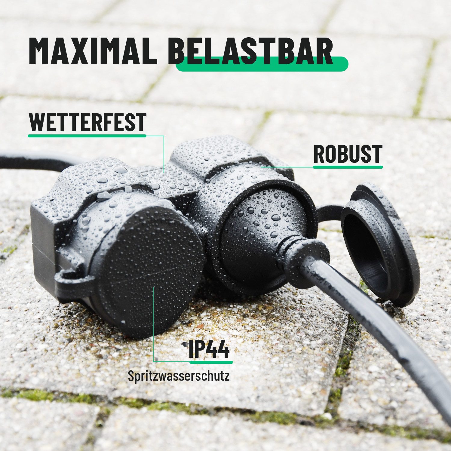 greate. 2x 2fach Verlängerungskabel 20m - wasserdicht IP44 - 3500 W Verlängerungskabel – Bild 2 von 5