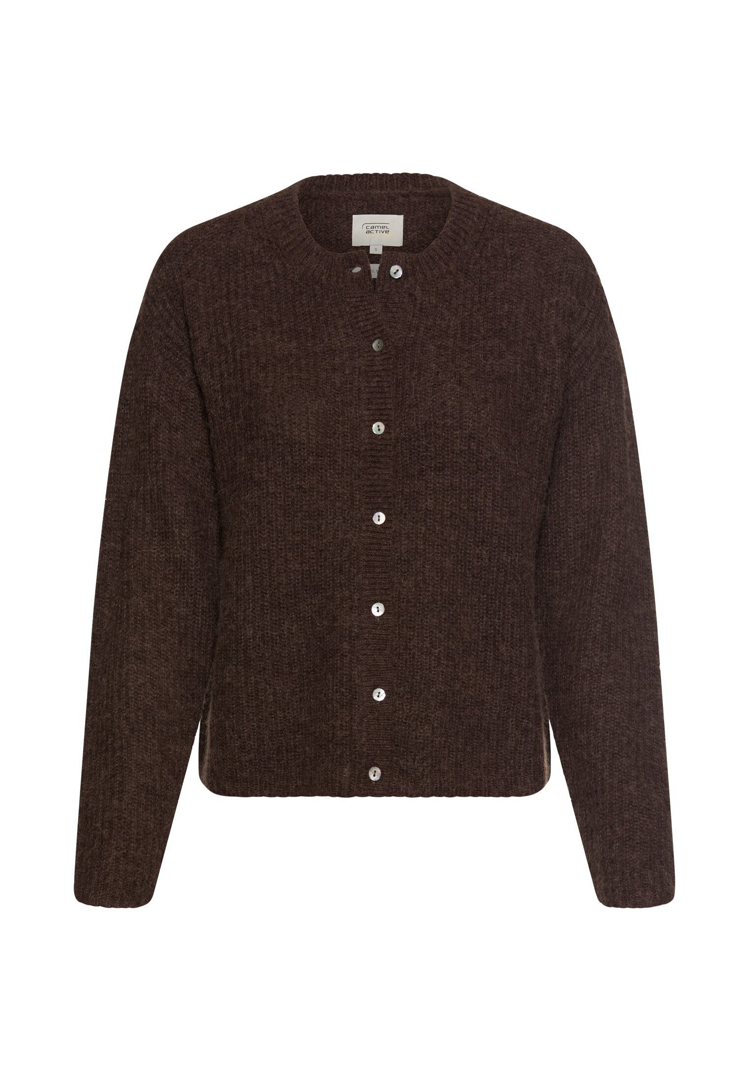 camel active Cardigan mit gerader Passform Langarm Markenlogo