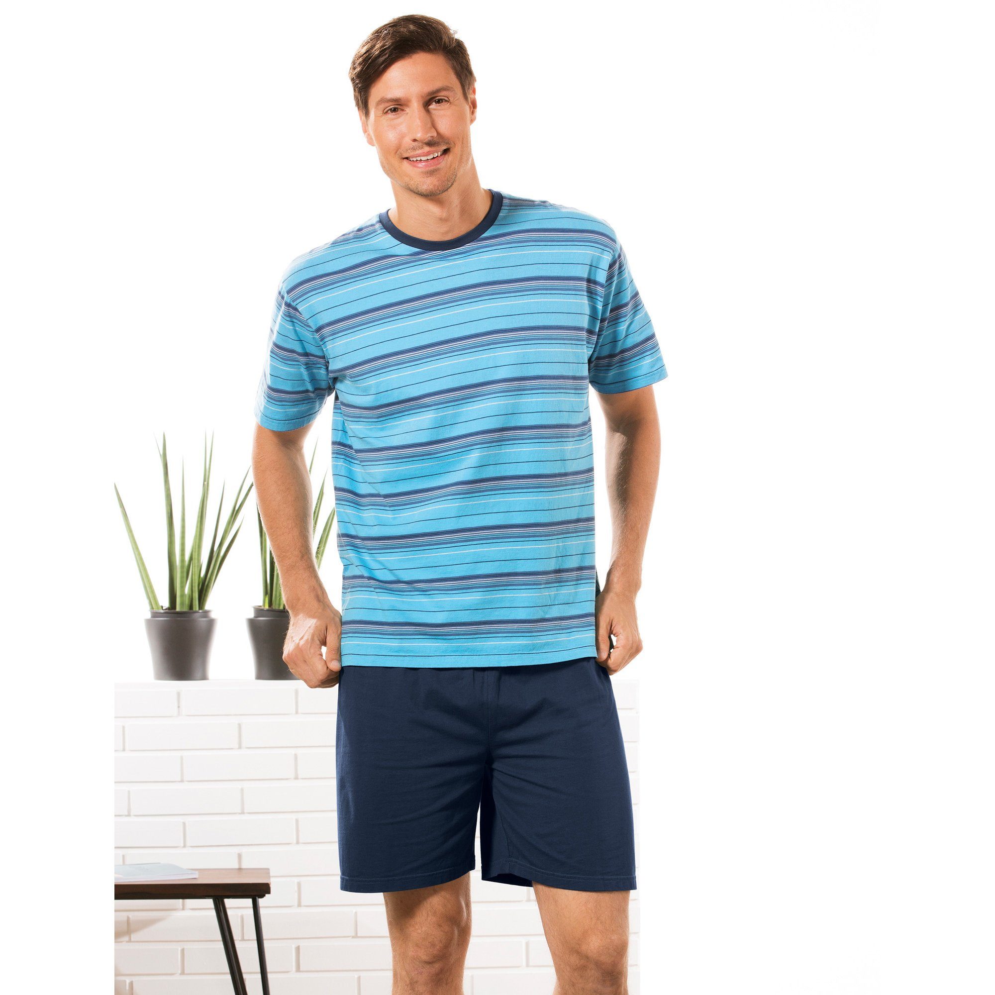 REDBEST Pyjama Herren-Shorty Single-Jersey Streifen günstig online kaufen