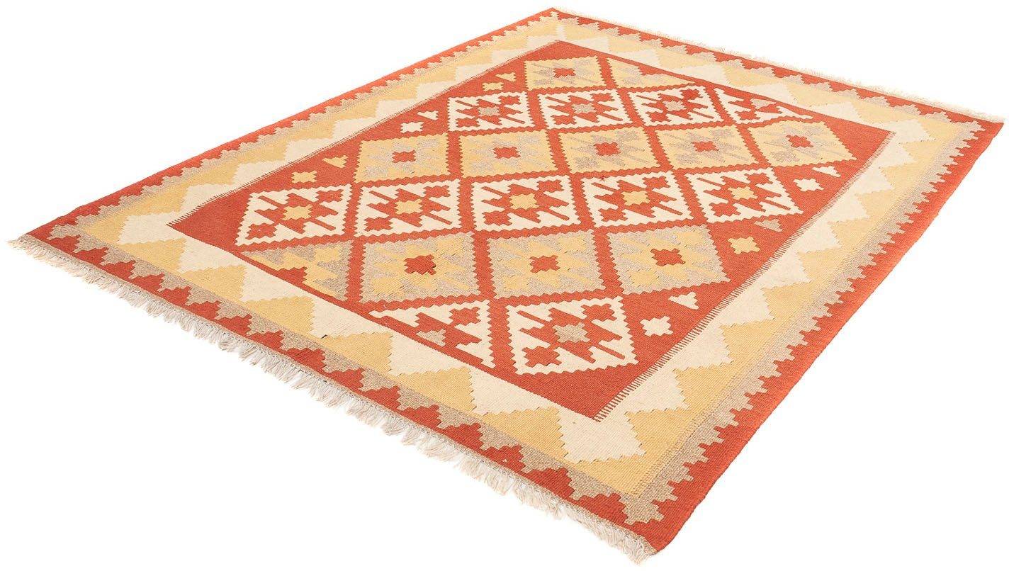 Wollteppich Kelim - Oriental - 198 x 150 cm - rot, morgenland, rechteckig, Höhe: 6 mm, Wohnzimmer, Einzelstück