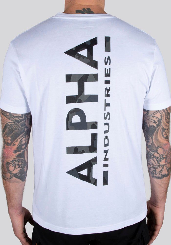 Camo Alpha Industries Rundhalsshirt Back Tee white/black Print