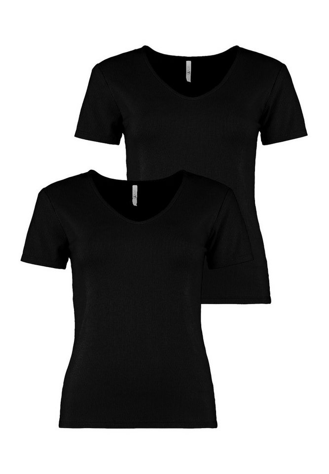 HaILY'S T-Shirt 2-er Pack T-Shirt Geripptes Top Stretch Oberteil (2-tlg)  6916 in Schwarz-Weiß