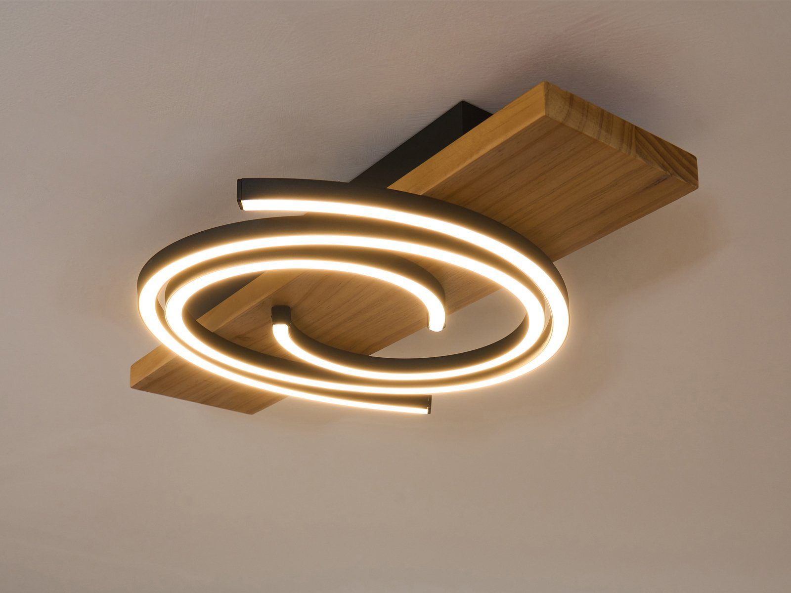 ECO-LIGHT LED Deckenleuchte, Kücheninsel, & 50x12 Esstisch Holz-Lampe Breite über-n integriert, LED flache cm fest für Warmweiß