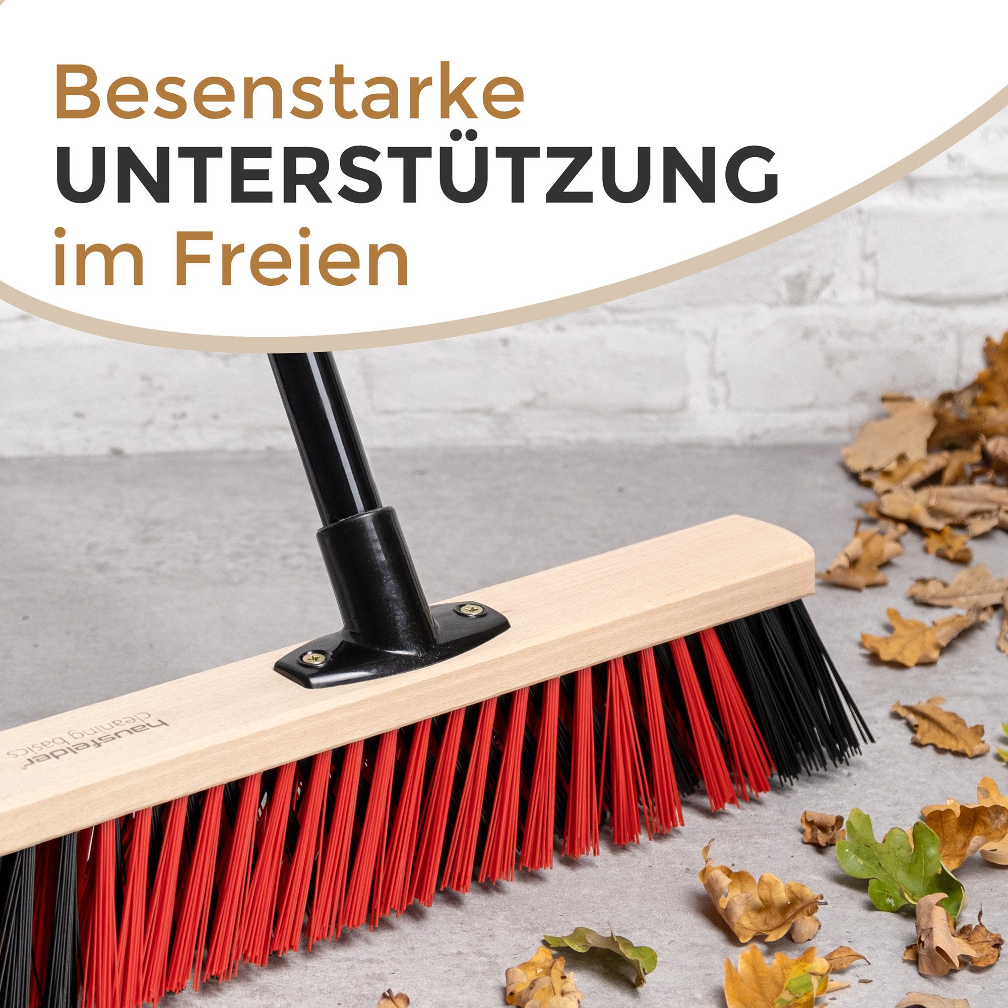 Hausfelder Straßenbesen Gartenbesen 40 cm breit mit Stiel, Terrasse, Garten, Straße, Einfahrt, (Kehrbesen mit vierteiligem Metallstiel, Besen), Besen für drauße – Bild 5 von 5