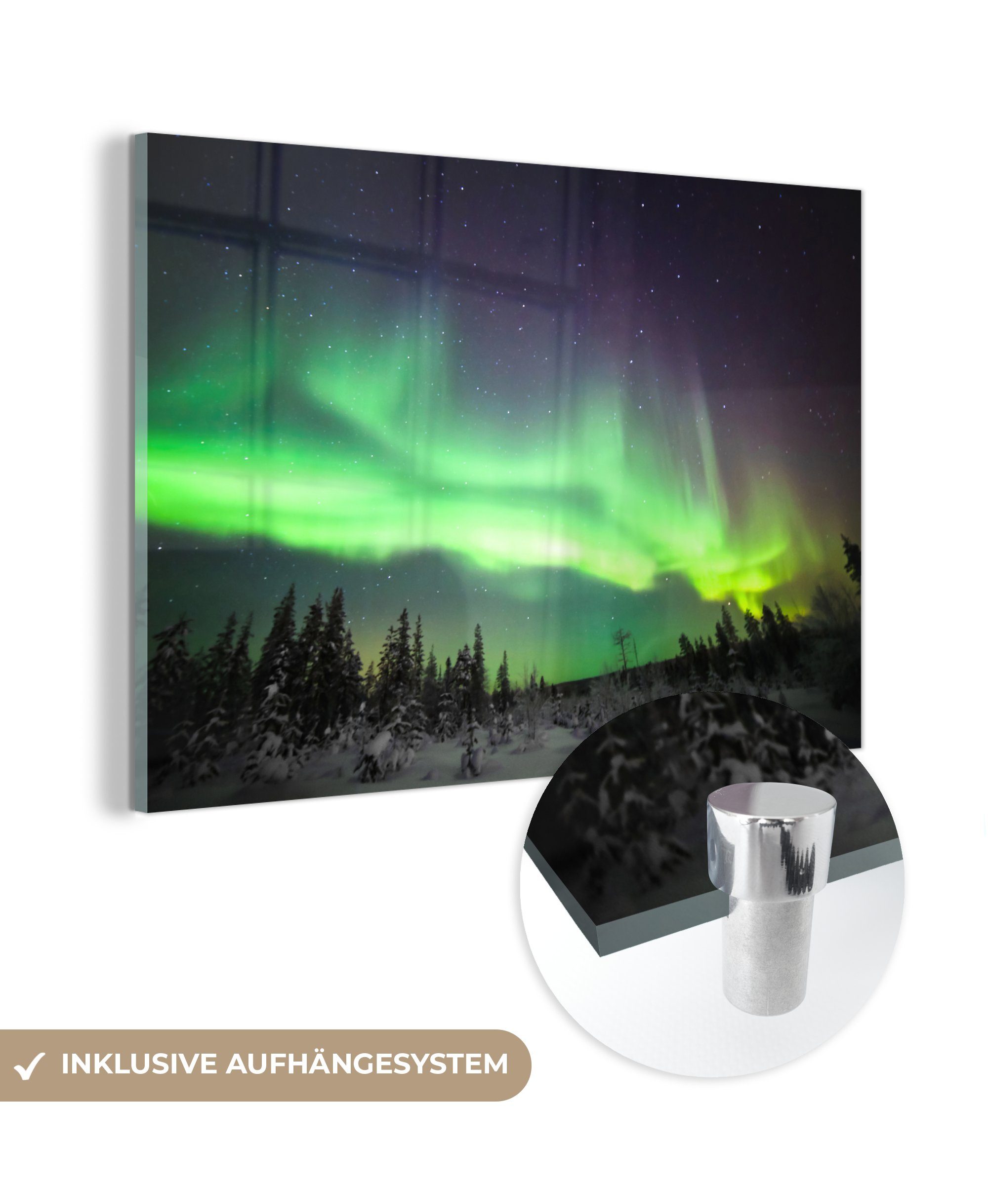 MuchoWow Acrylglasbild Grünes Glühen über Finnland, (1 St), Acrylglasbilder Wohnzimmer & Schlafzimmer | Bilder