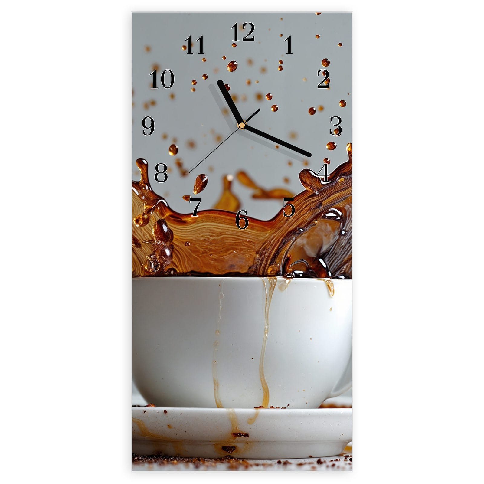 Wanduhr Glasuhr Wandkunst Größe 30 x 60 cm mit Motiv Kaffeeexplosion