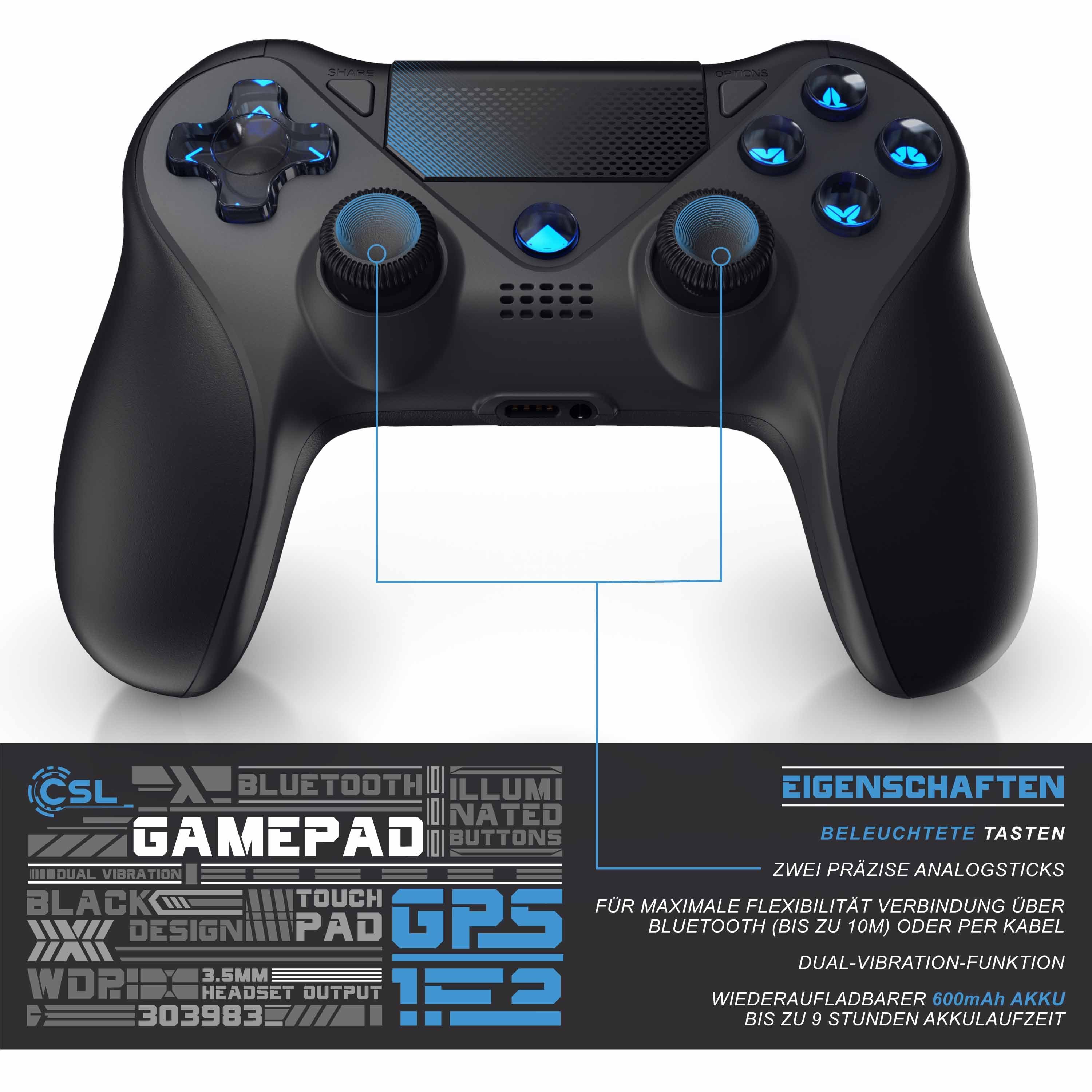 CSL Gaming-Controller & Gamepad & (1 Bluetooth Switch, St., Kabel, für Touchpad, Akku) Wireless PS4