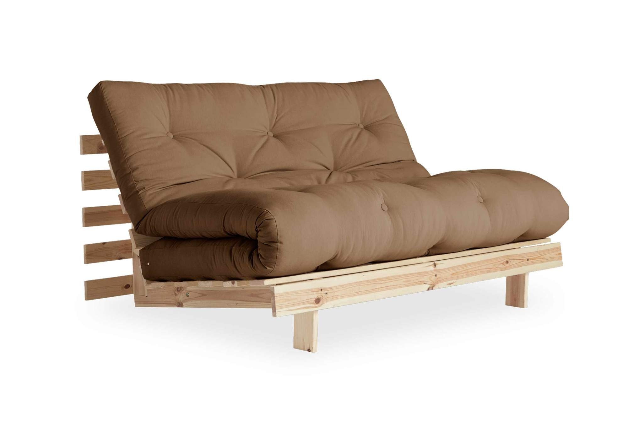 Karup Design 2-Sitzer Schlafsofa ROOTS 140 cm Sofa Gestell Kiefer Massivholz Bezug Mocca Mocca Braun