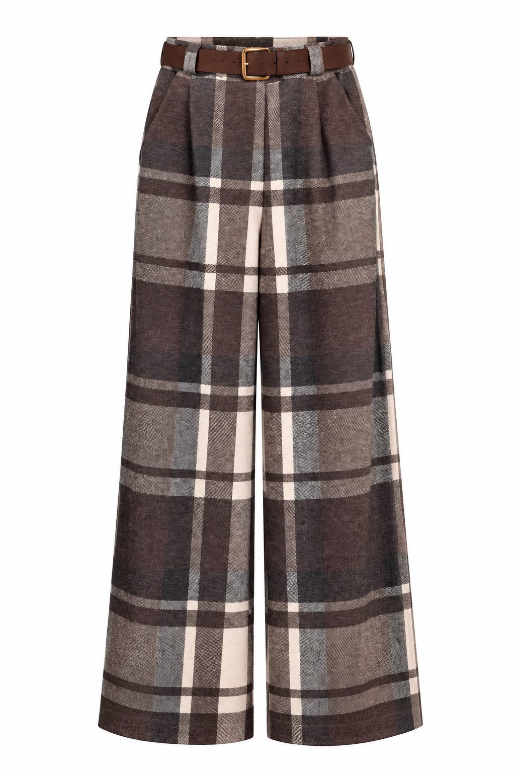 ITALY VIBES Stoffhose - Modische Karohose mit weitem Bein und Gürtel für Damen ONE SIZE - passend für Größen S bis L