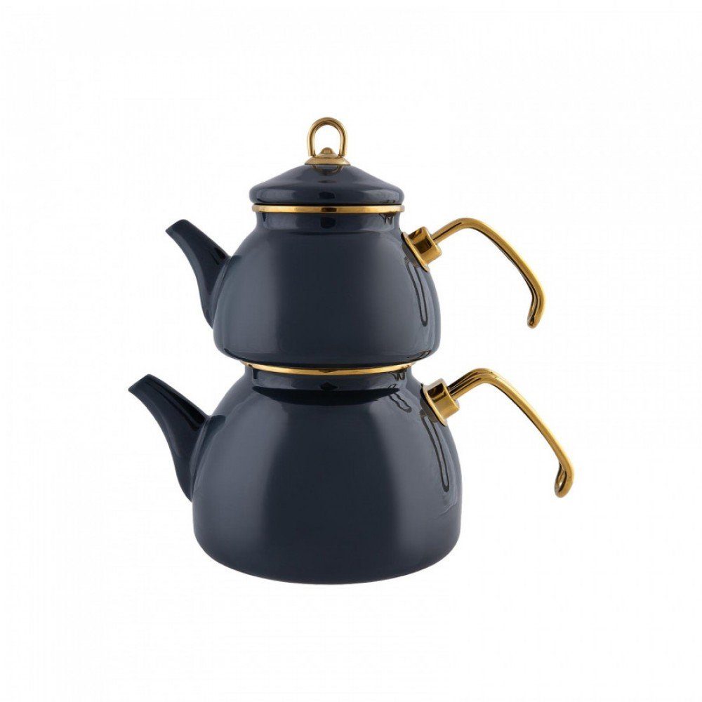 Karaca Teekanne Retro Teekessel Emaille Чайники- Set, Anthrazit, Teeaufguss 1,1L, Emaillebeschichtung Teekanne Teekocher Teesieb Wasserkocher