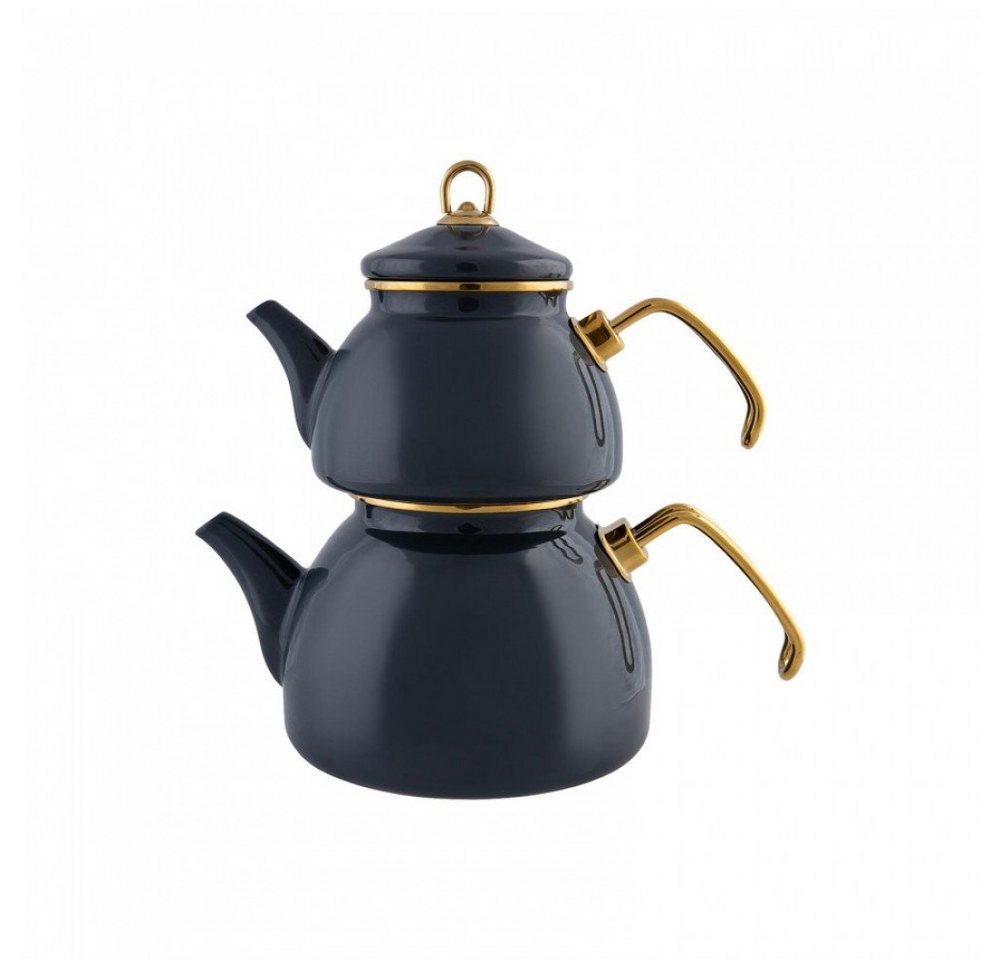 Karaca Teekanne Retro Teekessel Emaille Teekannen- Set, Anthrazit, Teeaufguss 1,1L, Emaillebeschichtung Teekanne Teekocher Teesieb Wasserkocher
