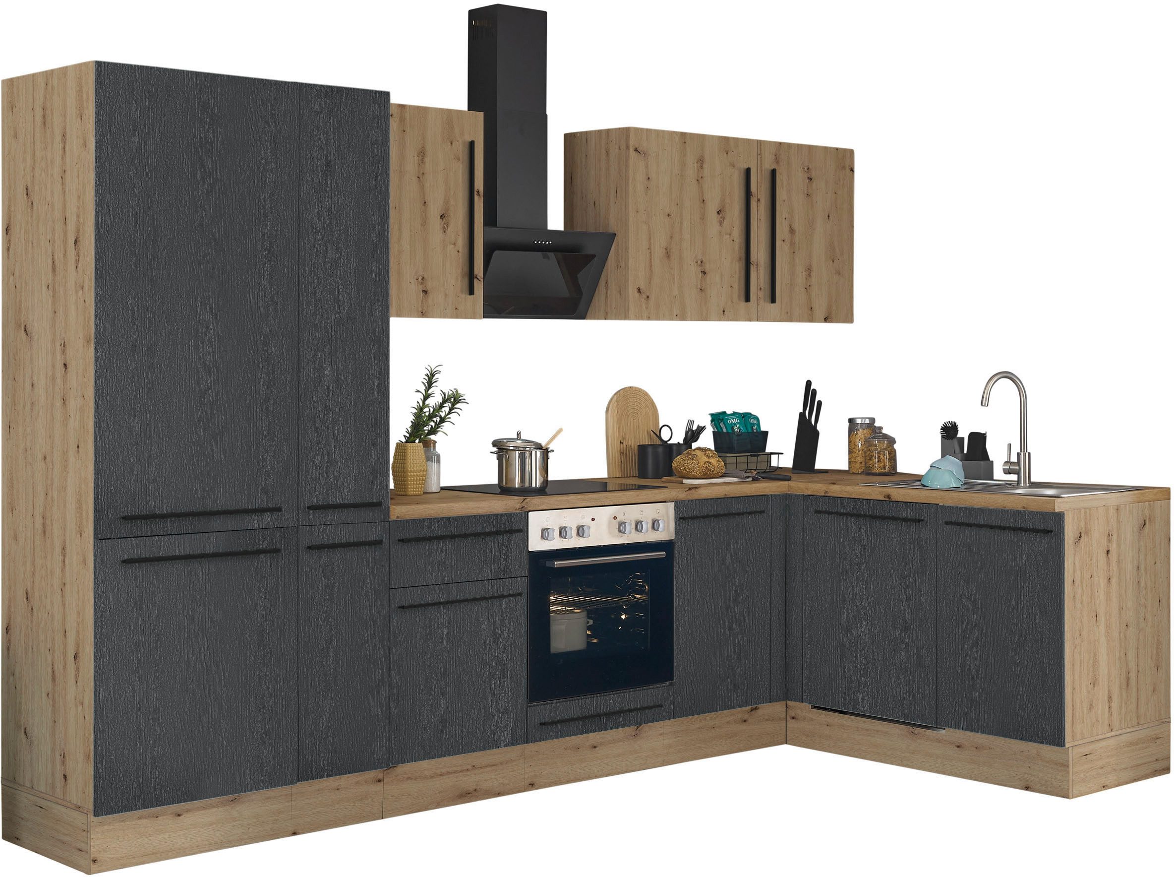 KOCHSTATION Winkelküche Florida, Stellbreite 310x175 cm, wahlweise mit E-Geräten, mit Softclose für Türen und Schubkästen