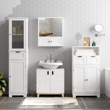 HOMECHO Hochschrank Badezimmer Weiß Schmal mit Schublade und Türen