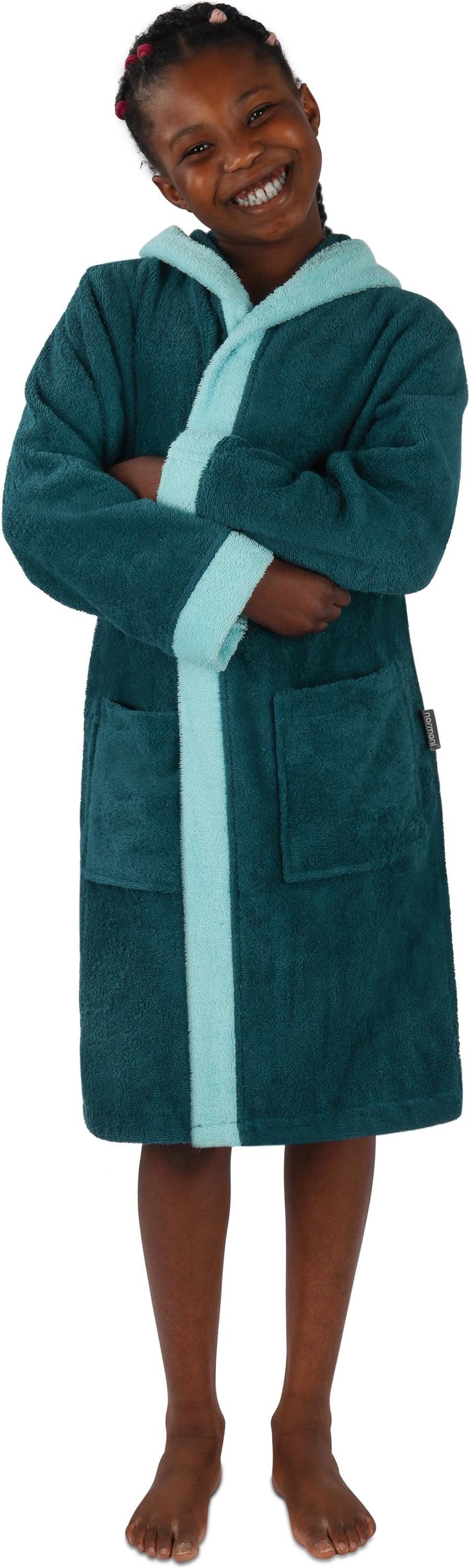 normani Kinderbademantel Frottee Kinderbademantel aus Bio-Baumwolle, Bio-Baumwolle, Kapuze, Bindegürtel, Kapuzenbademantel für Kids