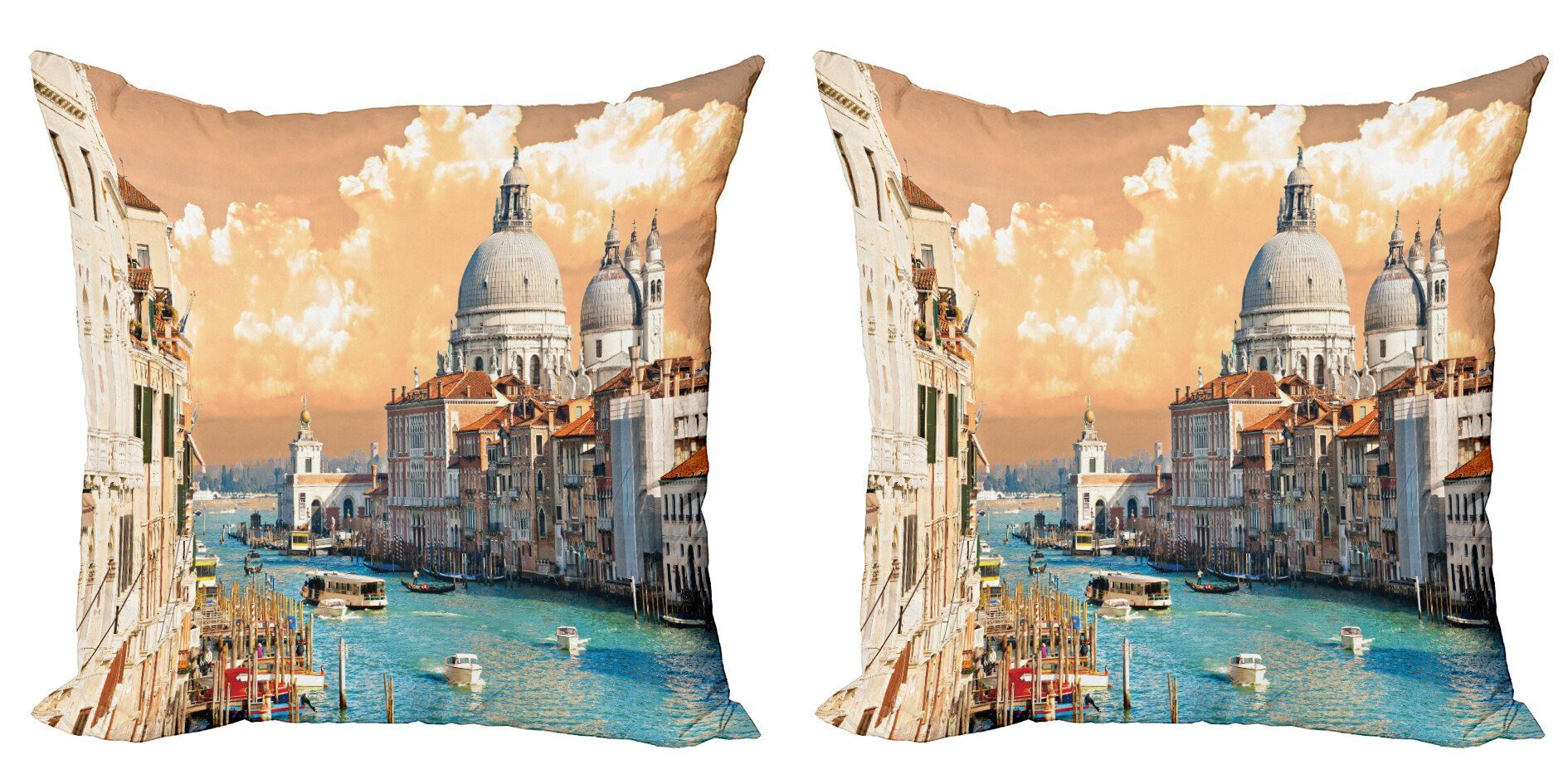 Kissenbezüge Modern Accent Doppelseitiger Digitaldruck, Abakuhaus (2 Stück), europäisch Historische Venedig City