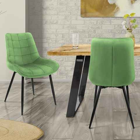 ML-DESIGN Stuhl Esszimmerstühle mit Rückenlehne Ergonomischer mit Metallbeinen Stuhl (2 St), 2er Set Wohnzimmerstühl 53x60x88cm Grün aus Samt Küchenstühle