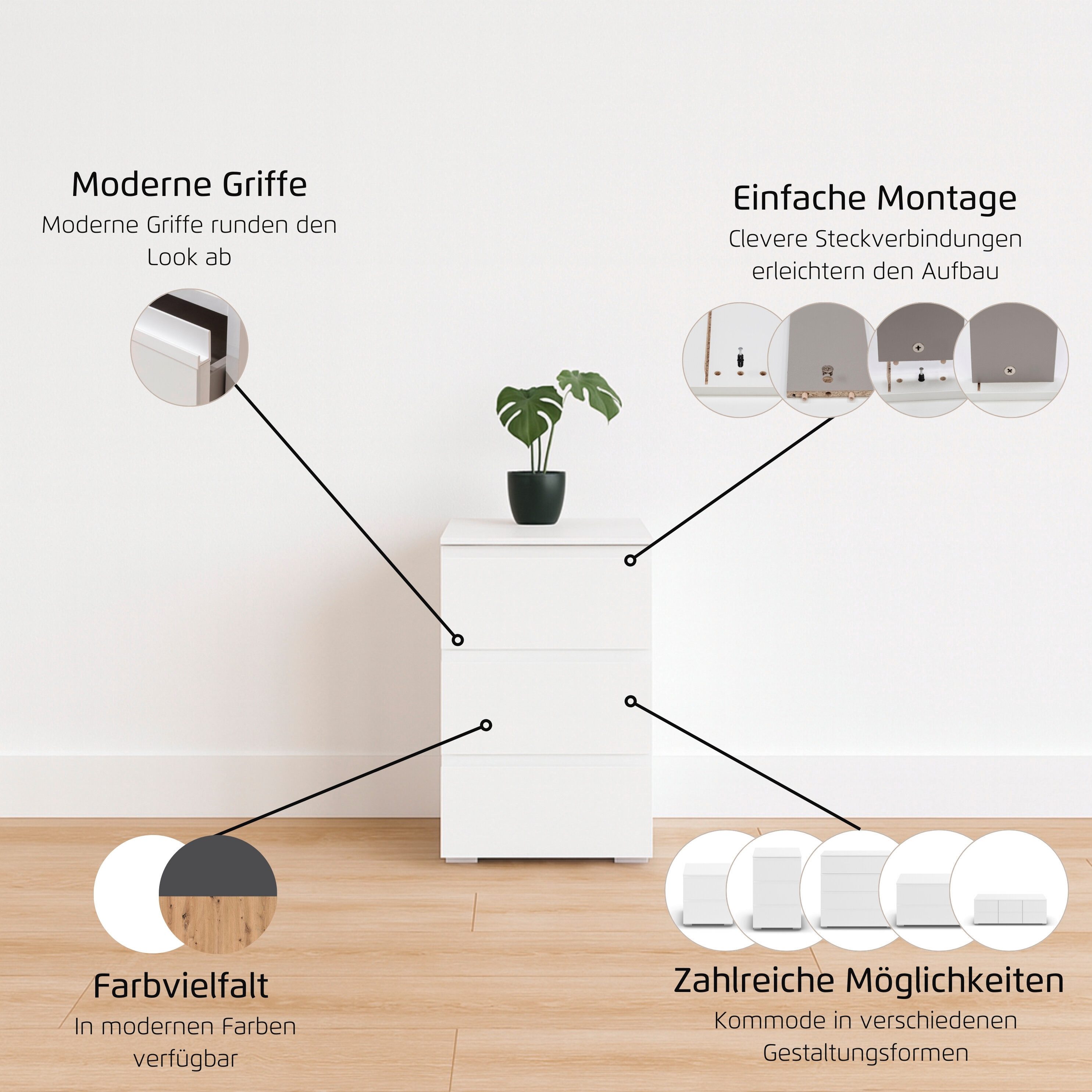 rauch Nachtkommode Joel (Breite 40 cm), drei praktische und geräumige Schubladen MADE IN GERMANY