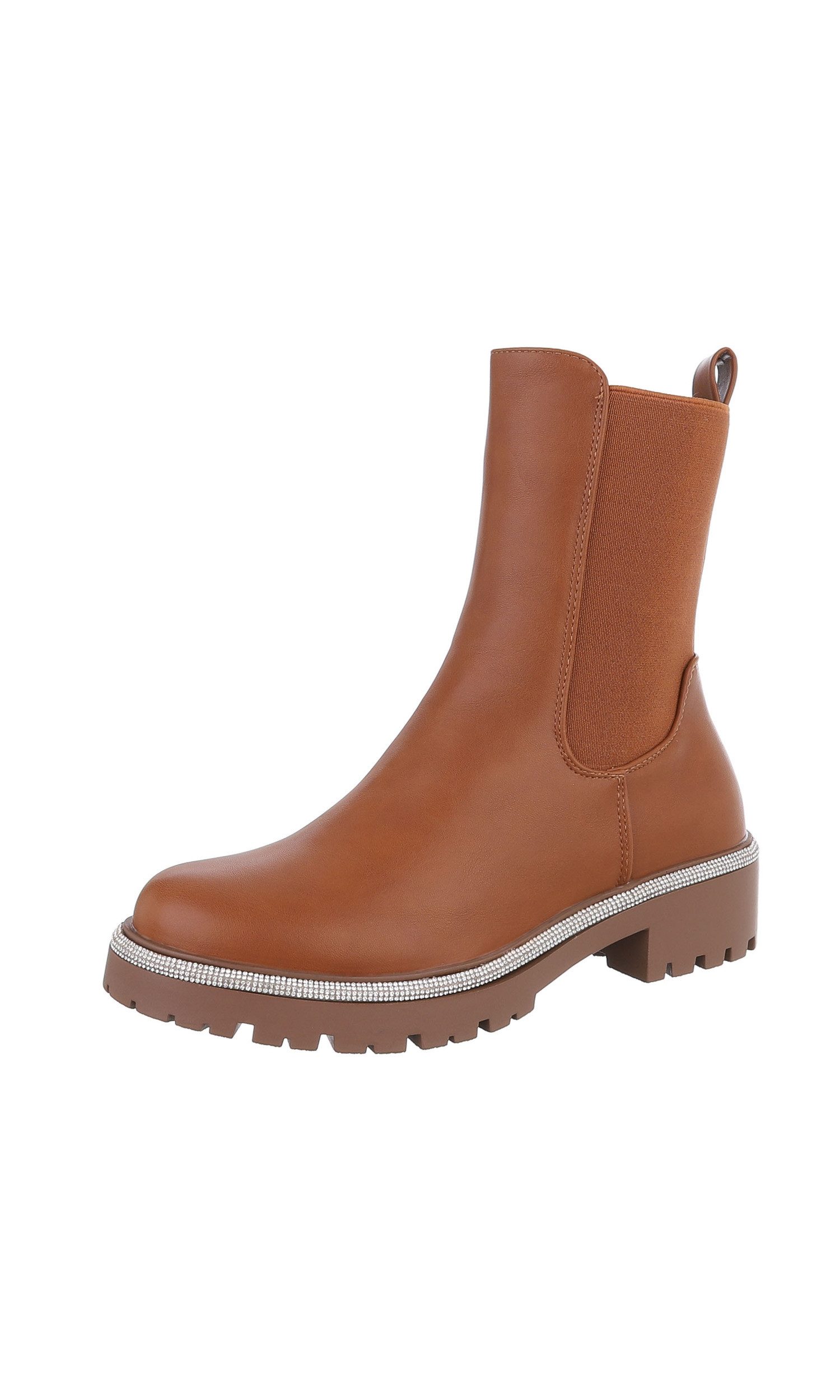 Ital-Design Damen Freizeit Plateaustiefelette (84338379) Blockabsatz Plateaustiefeletten in Camel