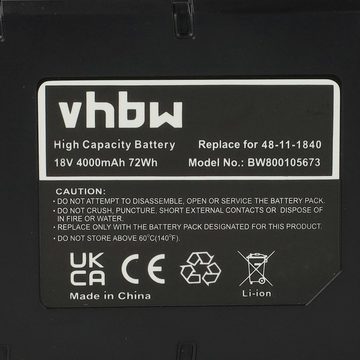 vhbw kompatibel mit Milwaukee M18 VC-0, VC, TLED-0 Akku Li-Ion 4000 mAh (18 V)