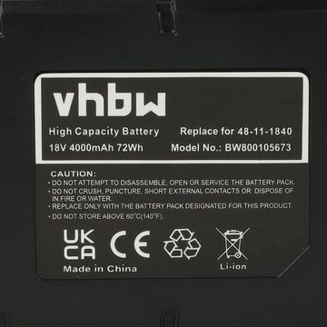 vhbw kompatibel mit Milwaukee RAD-0 Akku Li-Ion 4000 mAh (18 V)