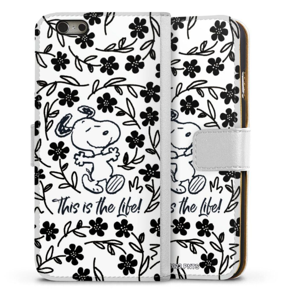 DeinDesign Handyhülle Peanuts Blumen Snoopy Snoopy Black and White This Is The Life, Apple iPhone 6s Hülle Handy Flip Case Wallet Cover Handytasche Leder