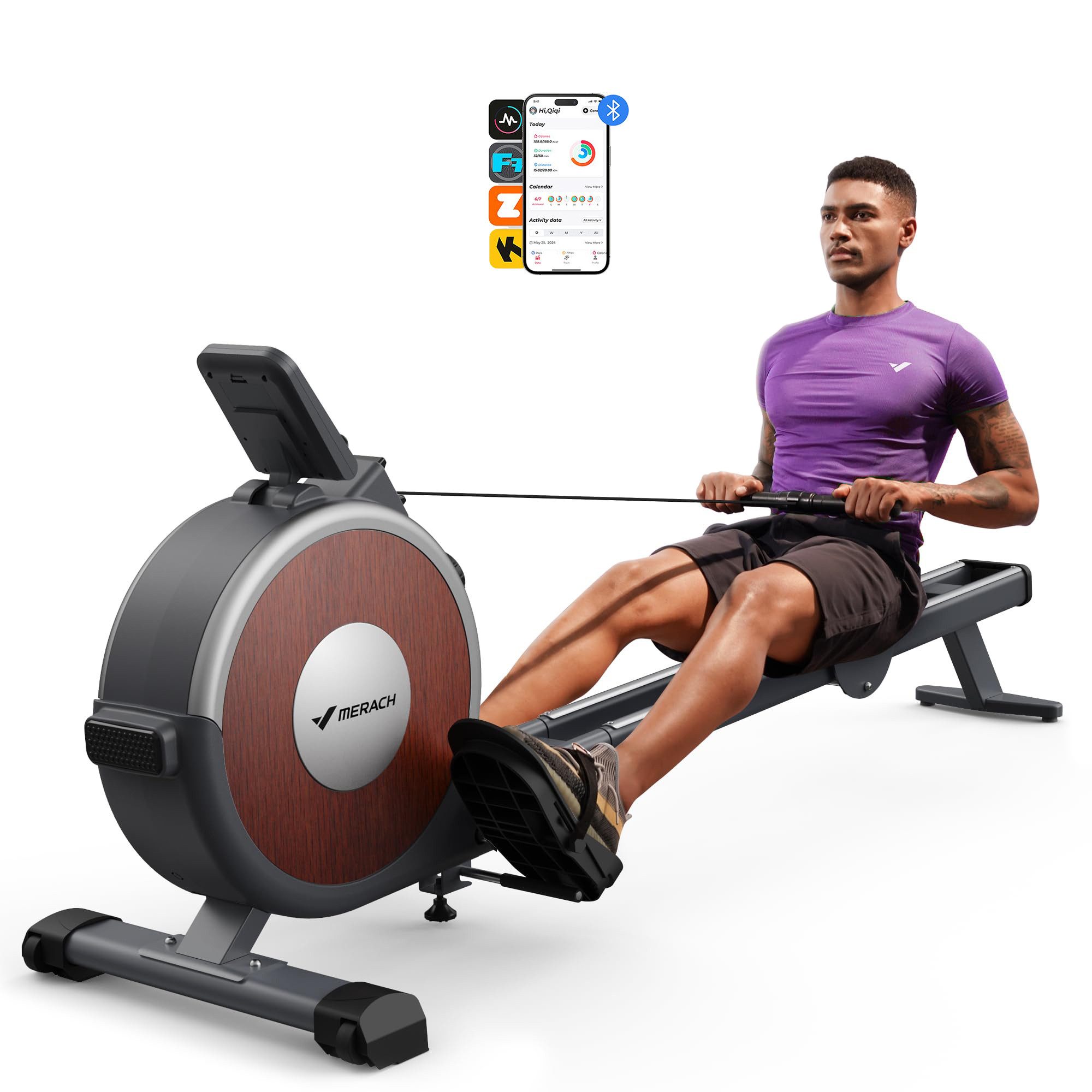 MERACH Rudergerät Magnetisches Bluetooth Rudergeräte mit 16 Widerstandsstufen (Leises Rudergeräte für Zuhause mit Exklusiver APP, LCD-Datenanzeige, Einfacher Aufbau), Upgrade Doppel-Slide-Rails, Die Erste Wahl für Heimfitness