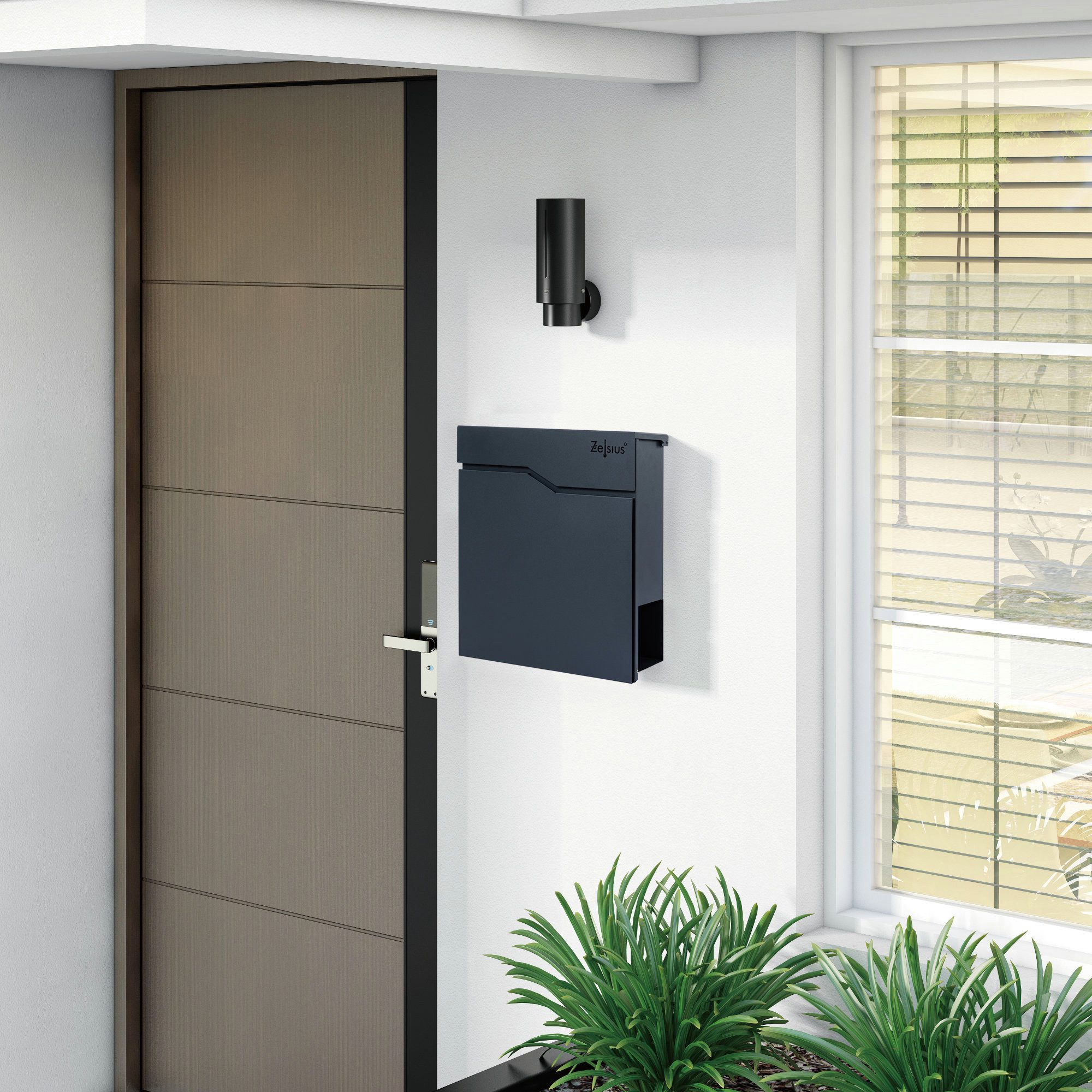 Zelsius Wandbriefkasten Briefkasten Wave mit Zeitungsfach, RAL7016 Anthrazit, Wandmontage, Integrierter Soft-Close Mechanismus, Absenkautomatik