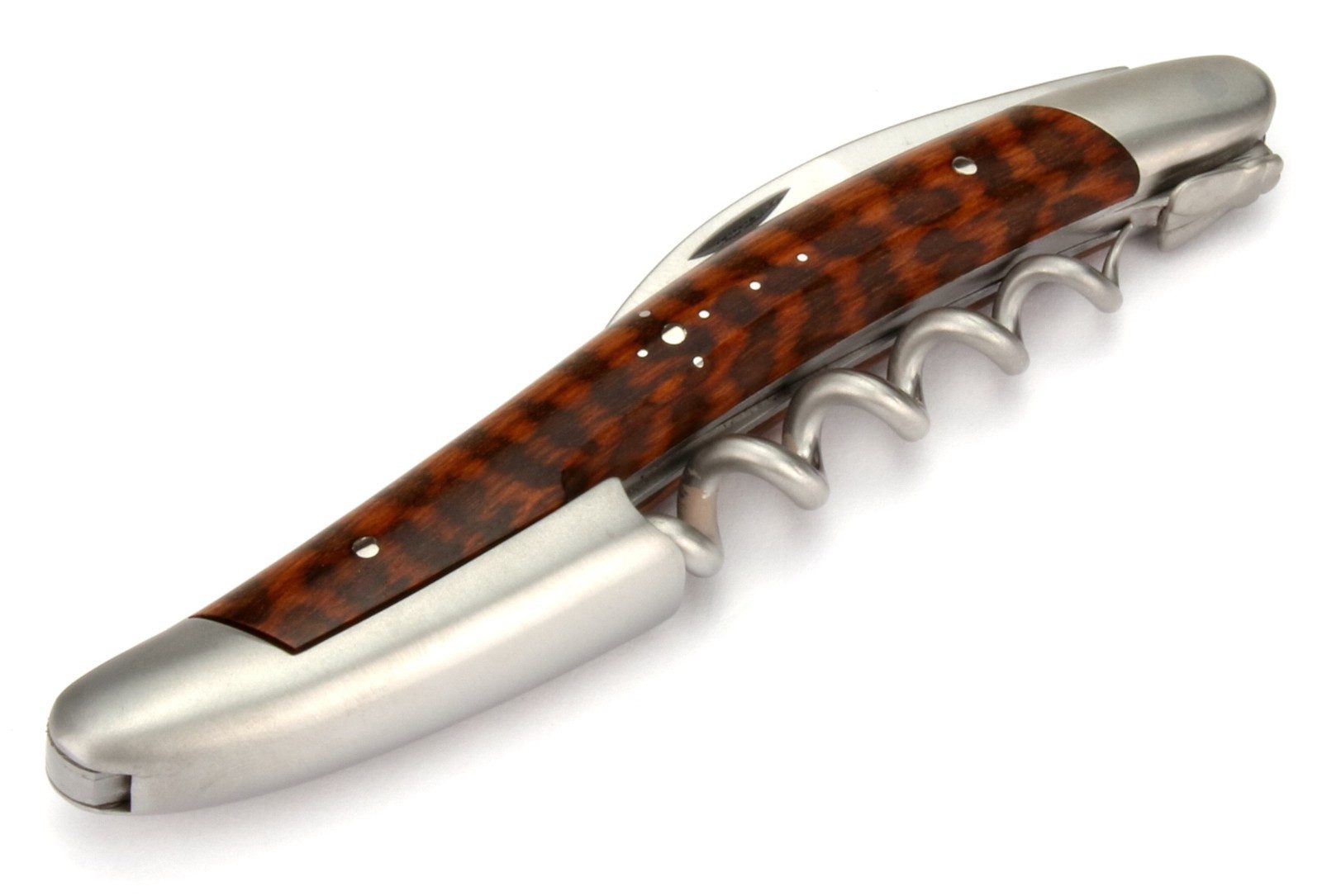 Forge de Laguiole Weinflaschenöffner SOM1 AM SAT, Laguiole Kellnermesser - Griff Schlangenholz - Edelstahl matt