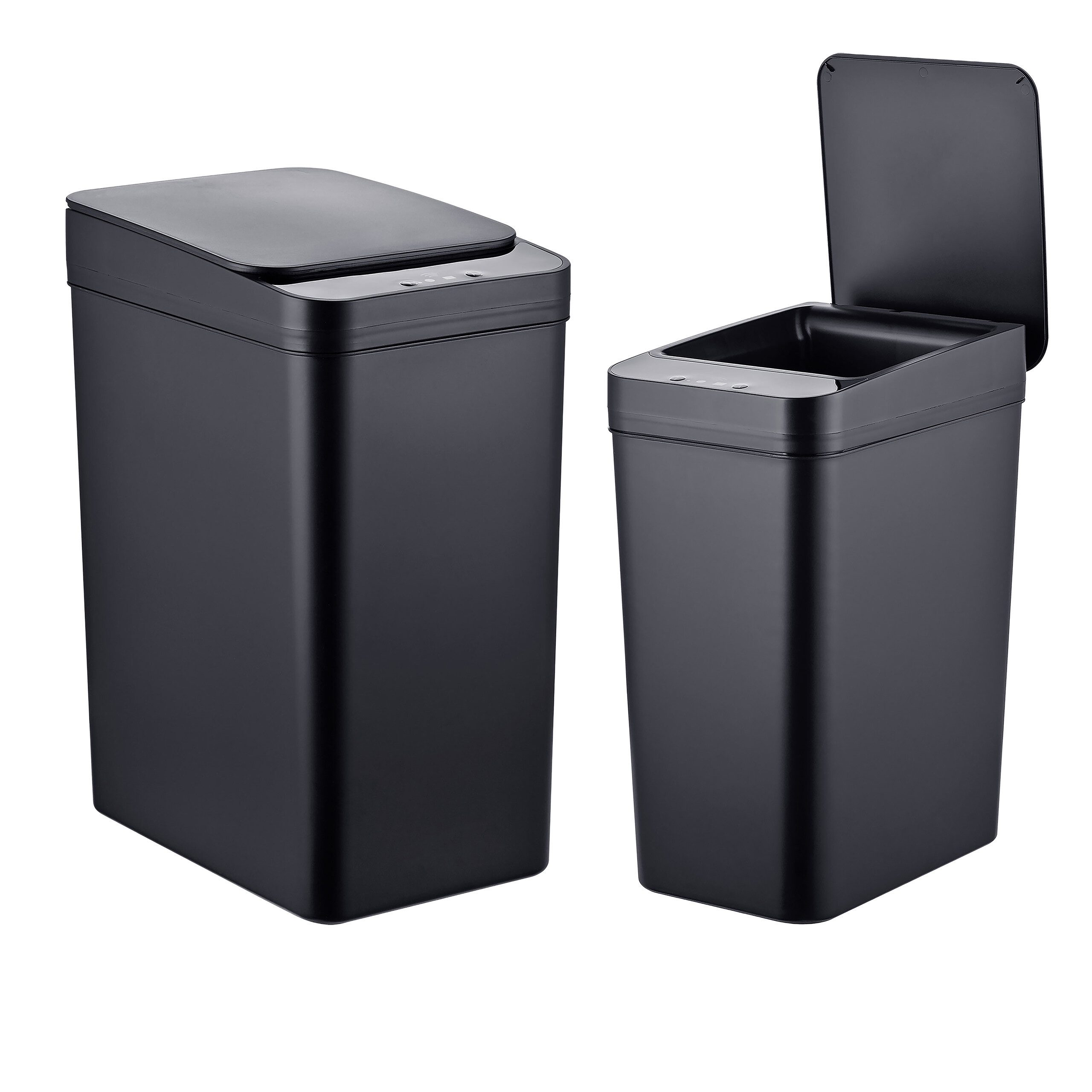 relaxdays Mülleimer 9L & 15L mit Sensor 2er-Set, Schwarz-Schwarz