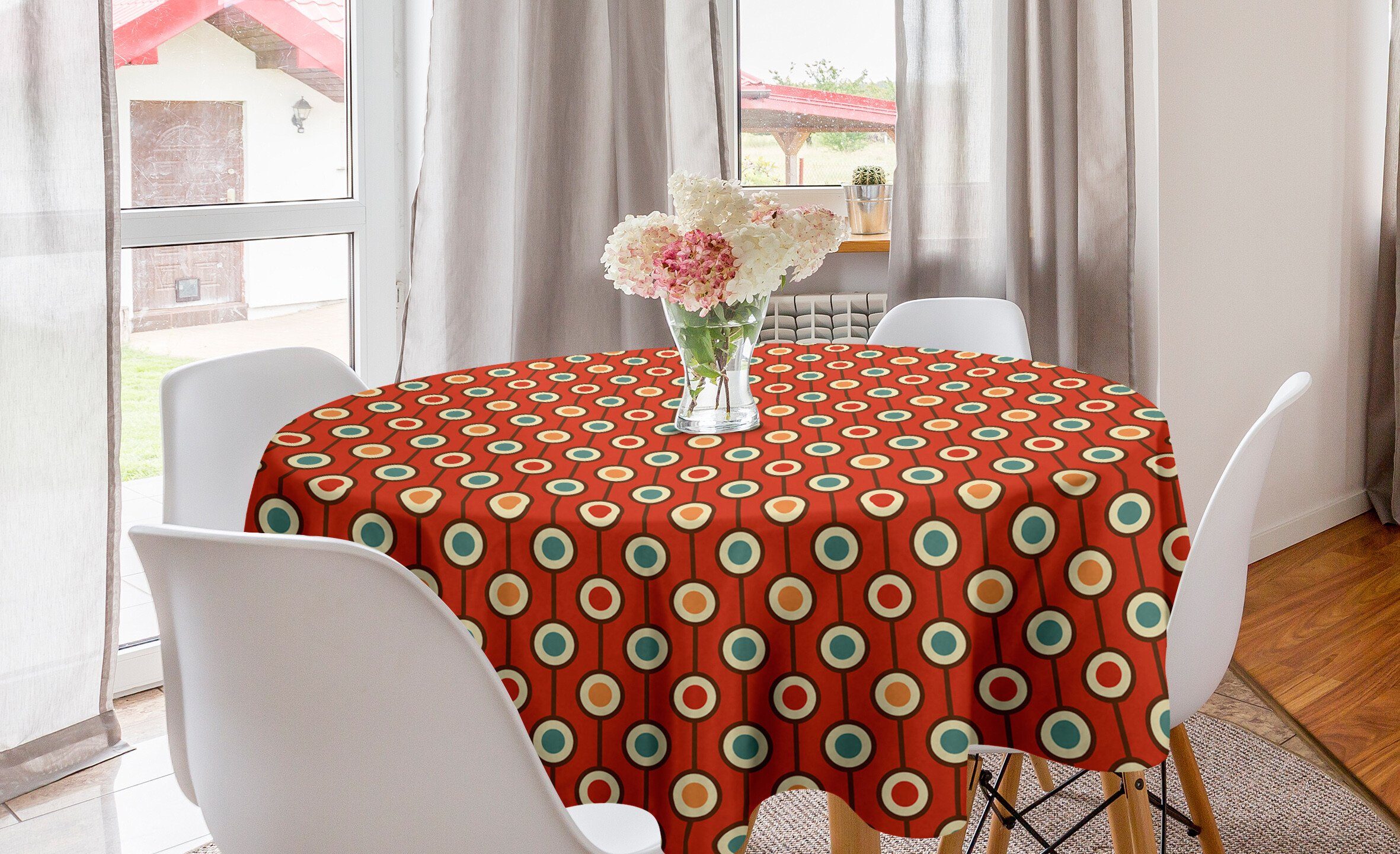 Abakuhaus Tischdecke Kreis Tischdecke Abdeckung für Esszimmer Küche Dekoration, Abstrakt 60ere Art Hippie Dots