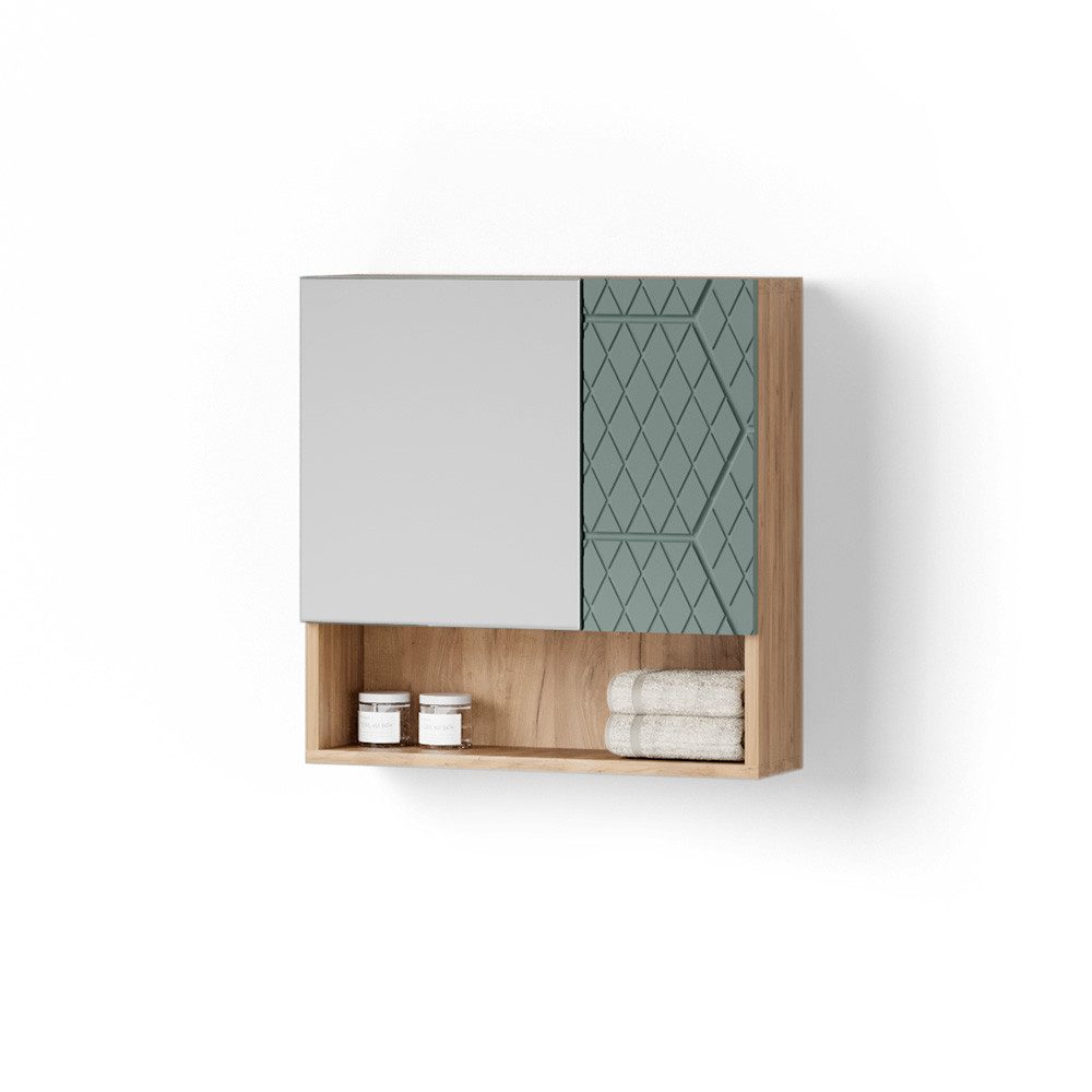 Livinity® Badezimmerspiegelschrank Ronco, Grün/Goldkraft Eiche/Goldkraft Eiche, 54 x 55 cm