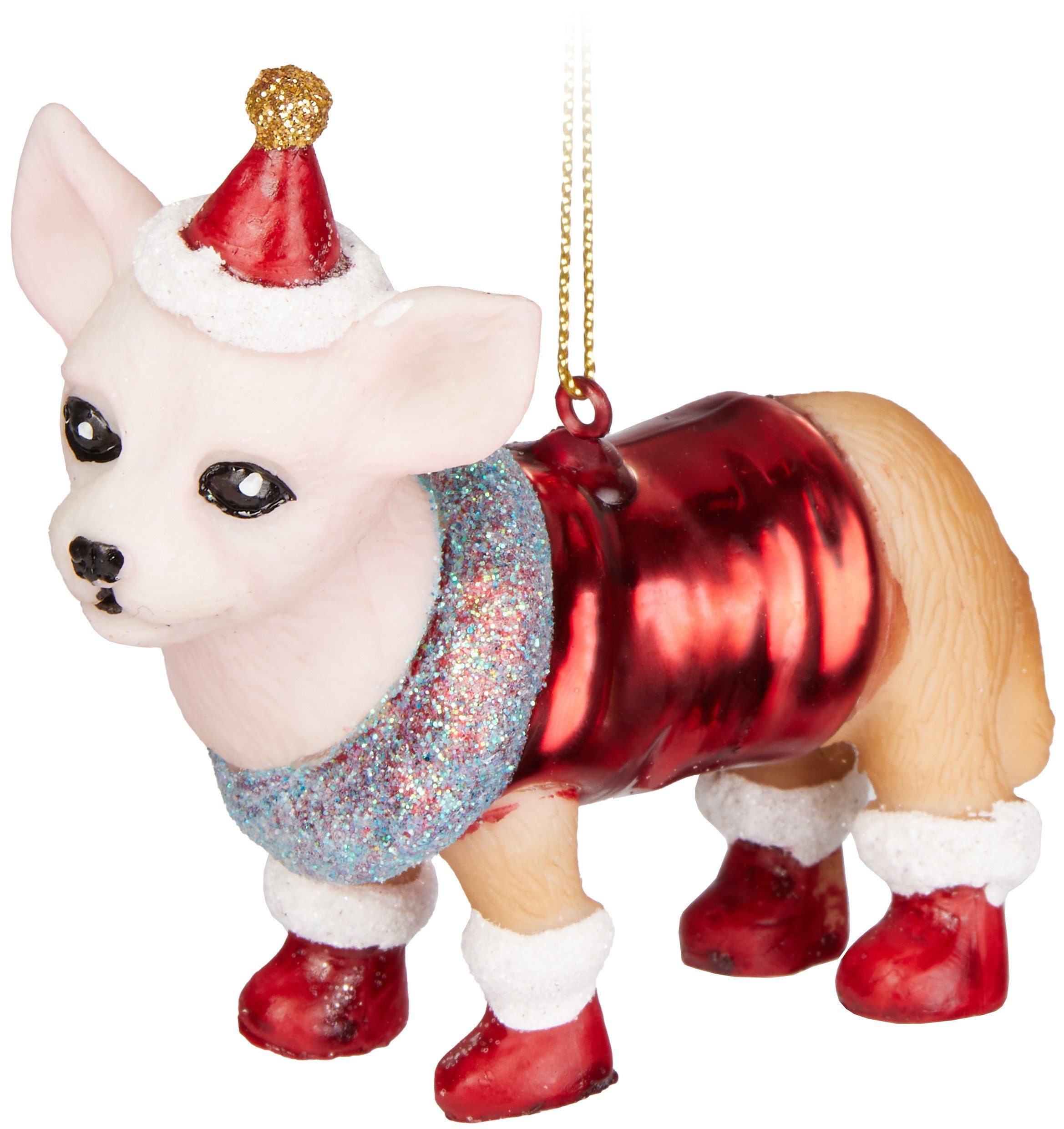 cm Handbemalte - Rot Figuren Christbaumkugel Hund als Weihnachtsmann Deko Christbaumschmuck Lustige Baumkugel - 9,3 Anhänger (1-tlg), Mundgeblasene Weihnachtskugel Glas Hellbraun Kleiner aus BRUBAKER Chihuahua