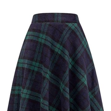 Gontence A-Linien-Rock Damen Lang Vintage Plaid Winterrock Warm Elastische Taille A Linie