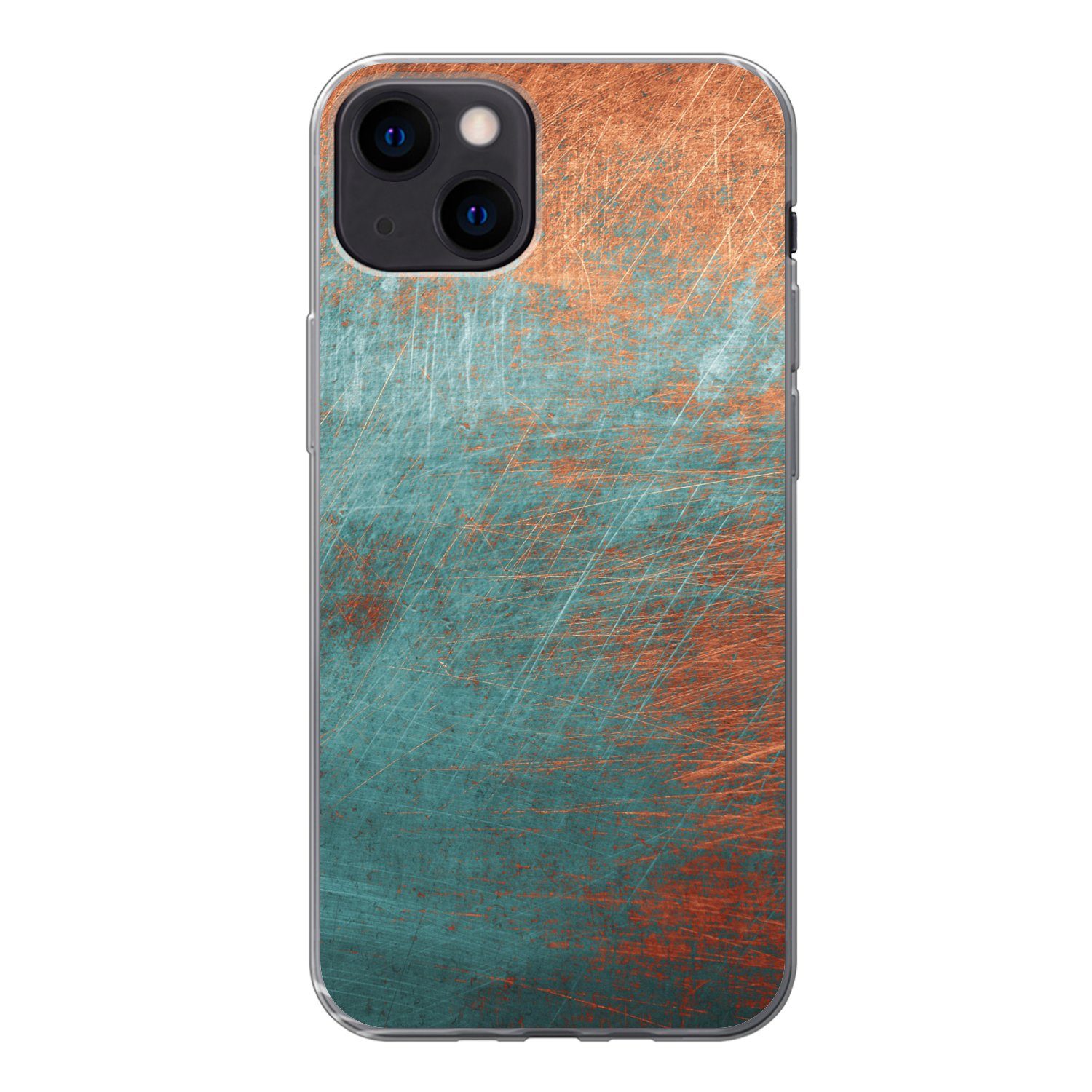 MuchoWow Handyhülle für Apple iPhone 13 Metall - Rost - Bronze - Blau - Abstrakt - Struktu, Smartphone-Bumper, Print, Handy Schutzhülle Dünn