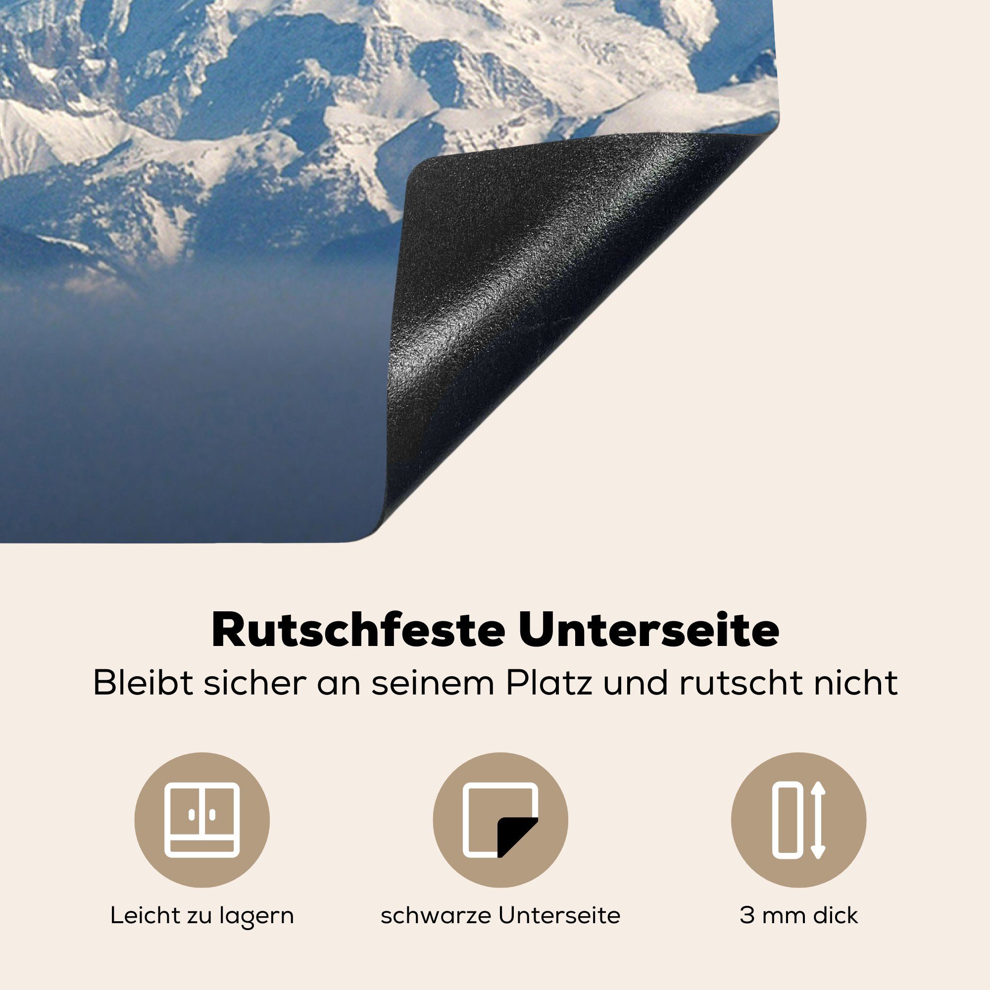 cm, Blanc, für die Mont Induktionskochfeld Ballon Herdblende-/Abdeckplatte (1 81x52 küche, Schutz Aufsteigender am Vinyl, tlg), MuchoWow Ceranfeldabdeckung