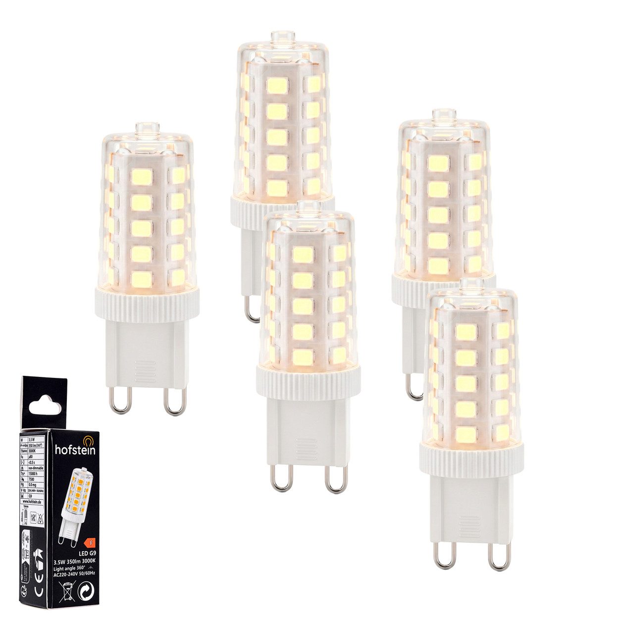 hofstein LED-Leuchtmittel 5er Set Glühbirne G9 Warmweiß nicht dimmbar 3,5 Watt, G9, 3000 Kelvin, 350 Lumen, Filament, G9, Klar