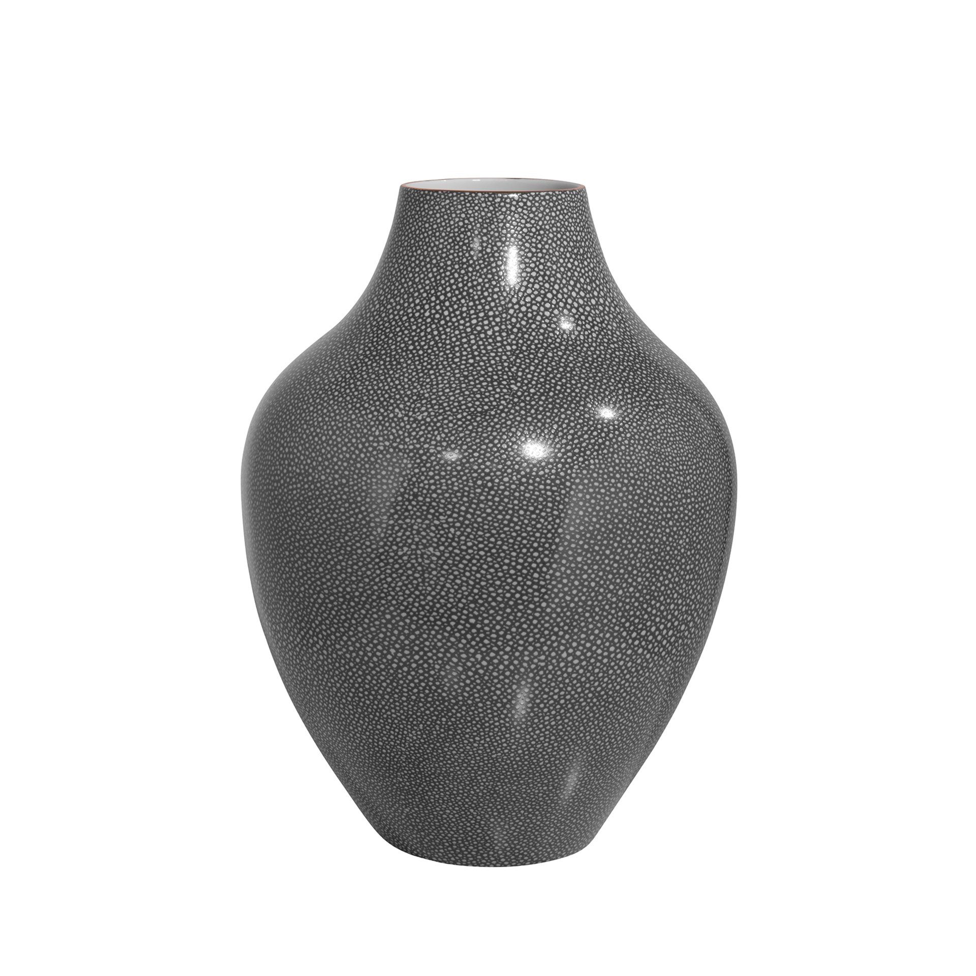 Fink Dekovase Vase GLORIA - grau - Porzellan - H.41cm x Ø 30cm,  Handbemalter goldfarbener Rand - Durchmesser Öffnung ca. 10cm