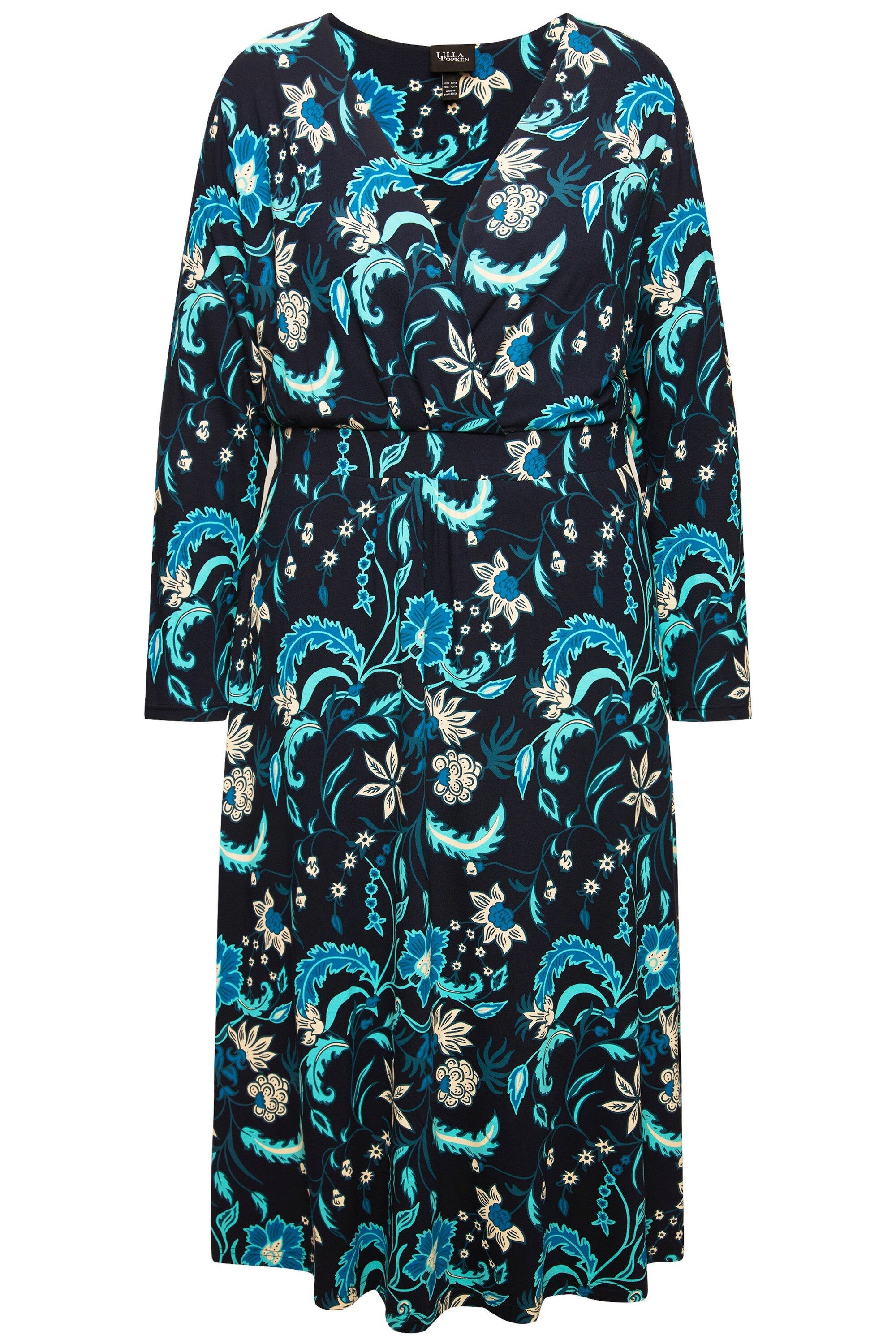 Ulla Popken Midikleid Jersey-Midikleid A-Linie V-Ausschnitt günstig online kaufen