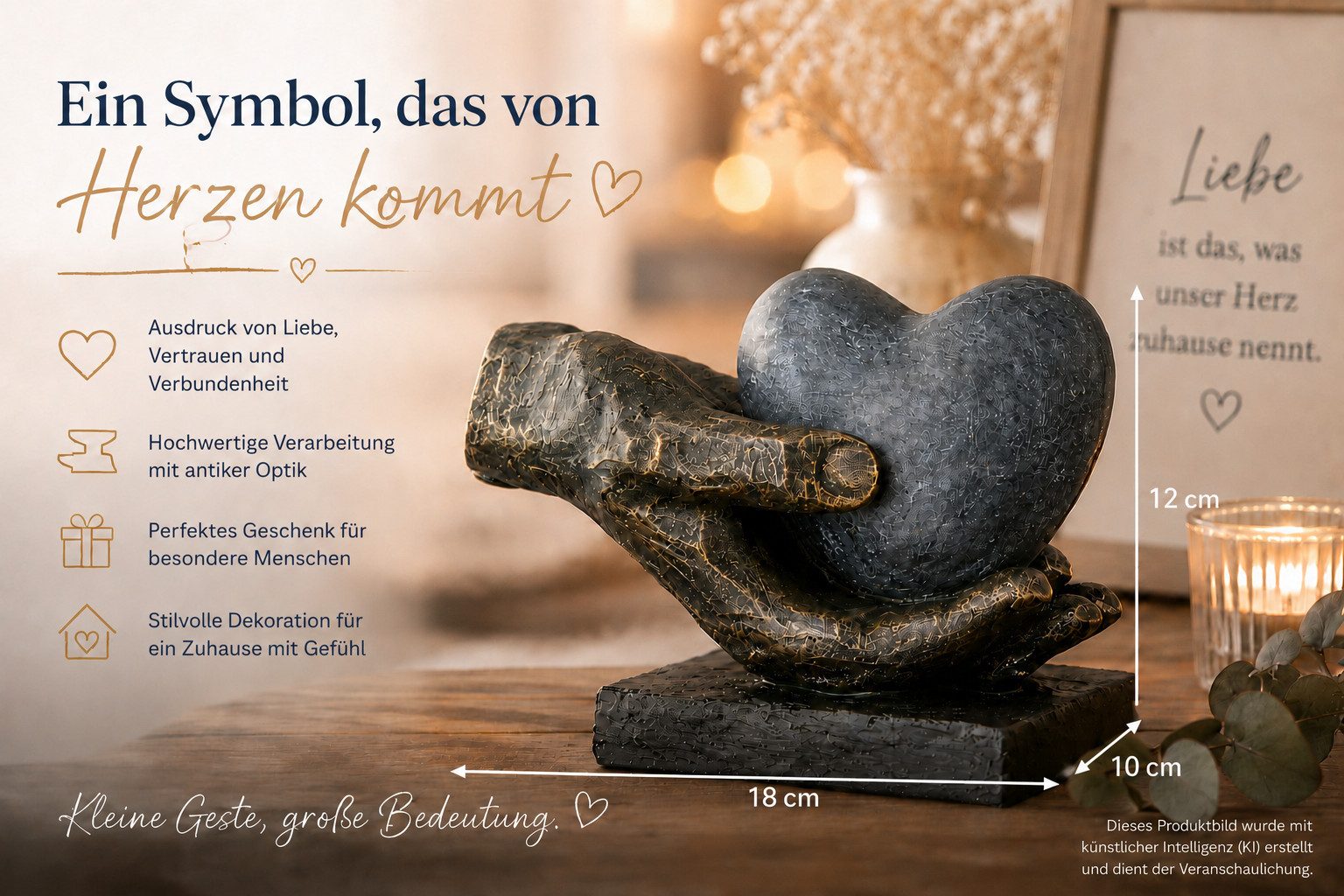 Brillibrum Skulptur Herz Skulptur Hand Dekofigur Polyresin Figur Herz in Hand