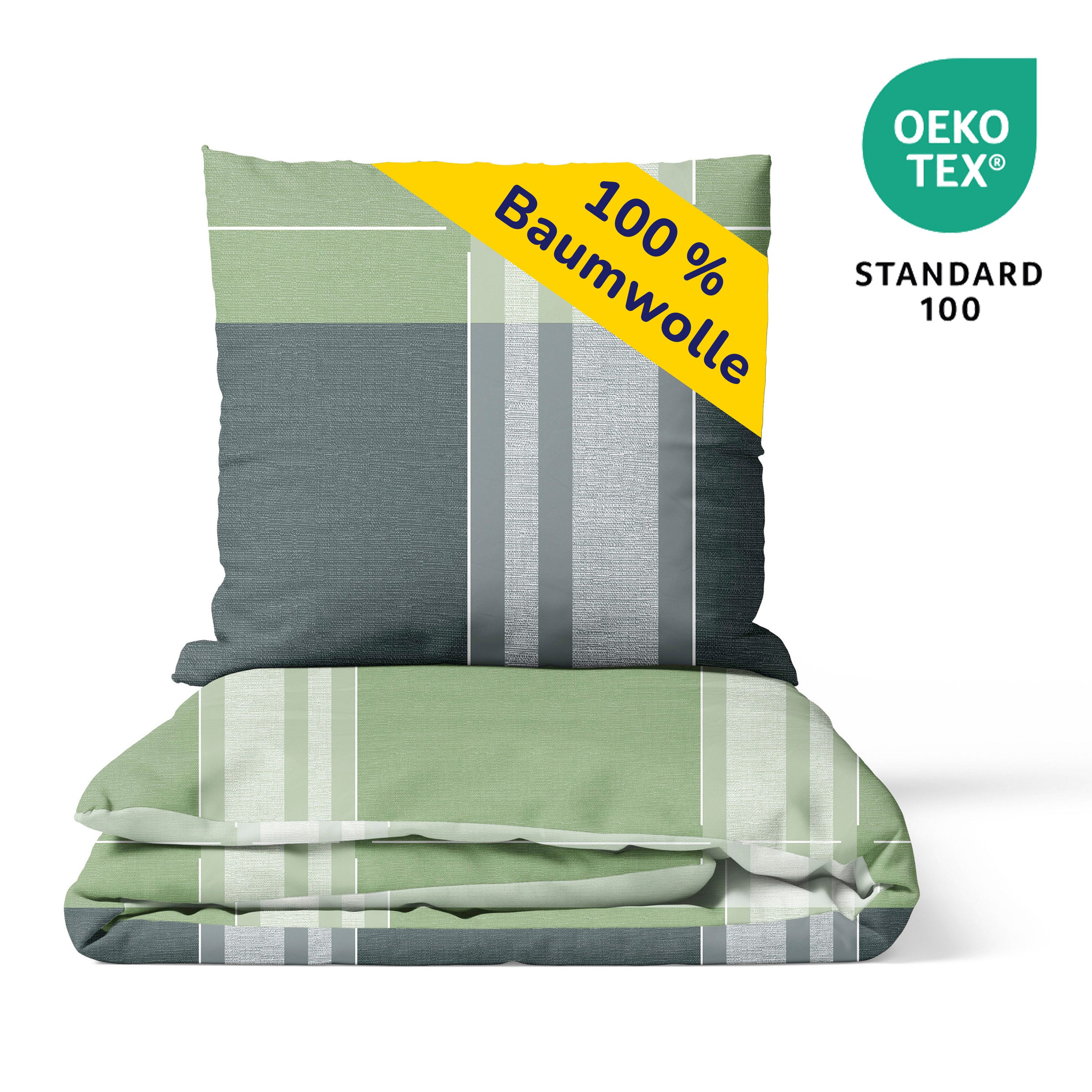 Träumschön Bettwäsche Premium Biber Bettwäsche 135x200 oder 155x220 cm, grün, Baumwolle, 2 teilig