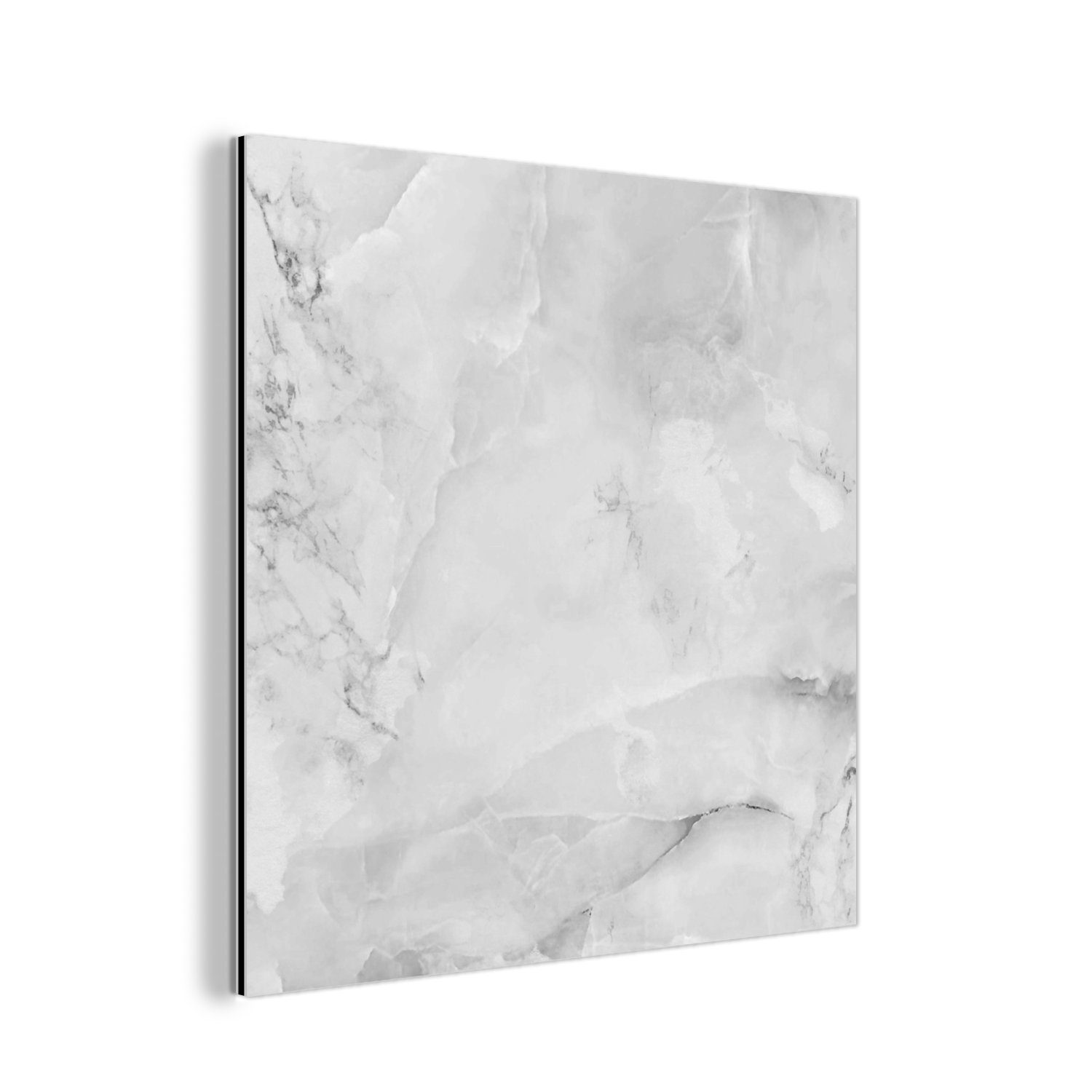 MuchoWow Metallbild Marmor - Stein - Weiß - Grau - Marmoroptik, (1 St), Alu-Dibond-Druck, Gemälde aus Metall, Aluminium deko
