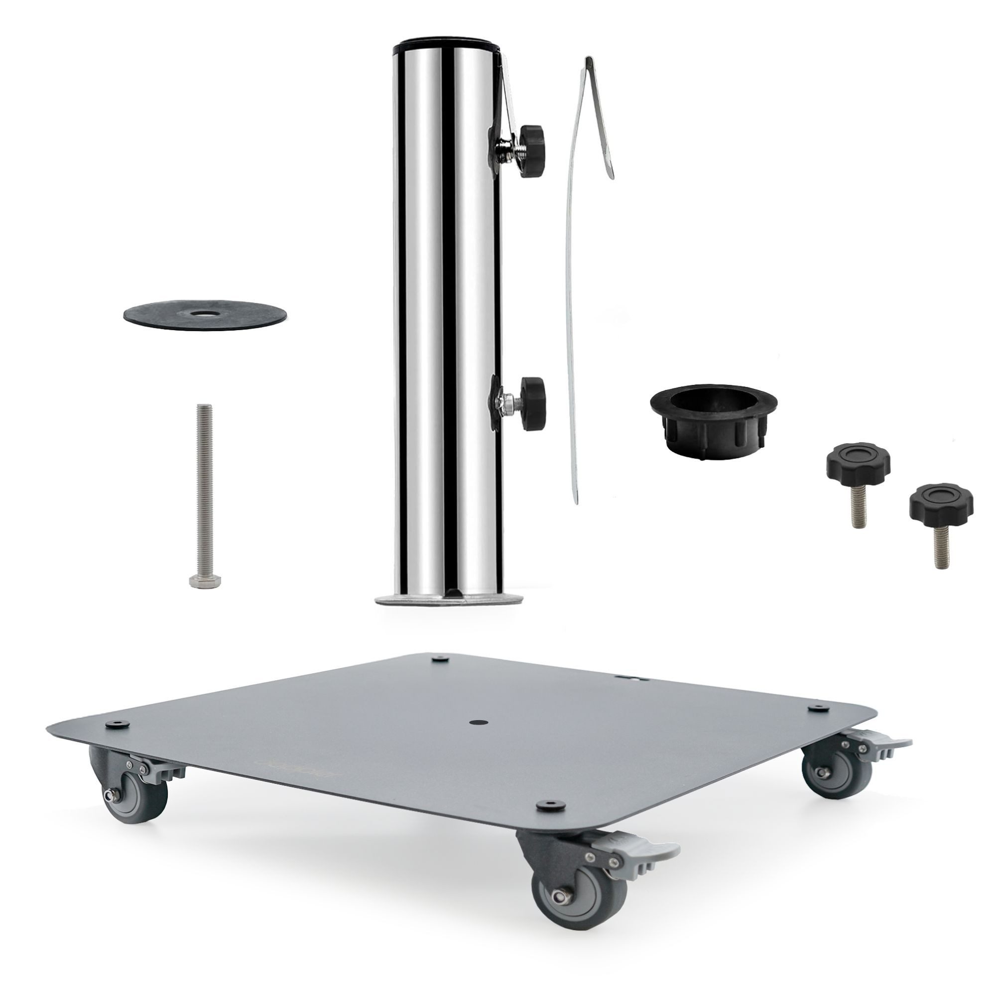 doppler® Kunststoffschirmständer Doppler Universalplatte Vario mit Rollen und Standrohr für